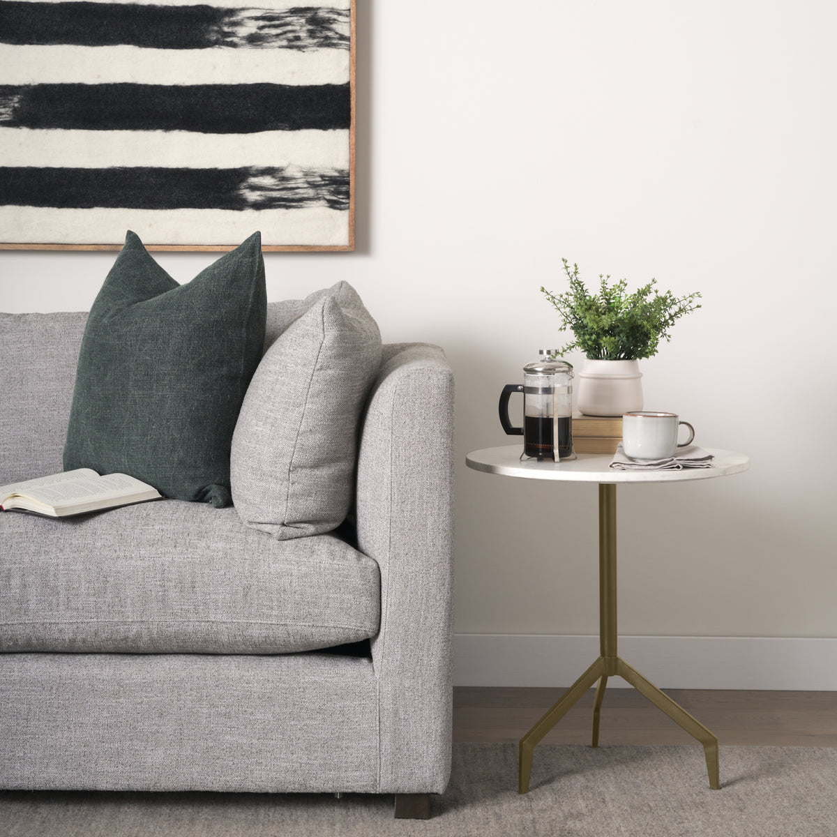 Serre Marble Top 3 Prong Gold Metal Base End Table-Accent Tables-DECOROLALA