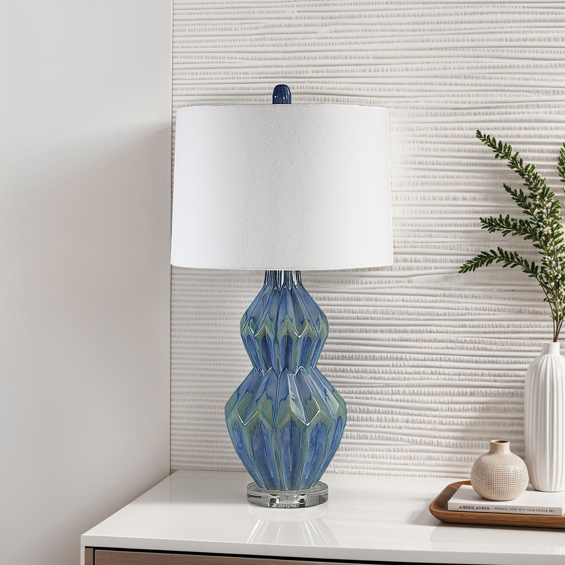 Serres 29.44" Height Table Lamp, Blue-Table Lamp-DECOROLALA