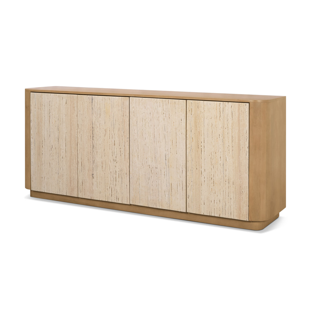 Serrin Solid Wood w/ Travertine 4 Door Closed Sideboard-Sideboards & Buffets-DECOROLALA