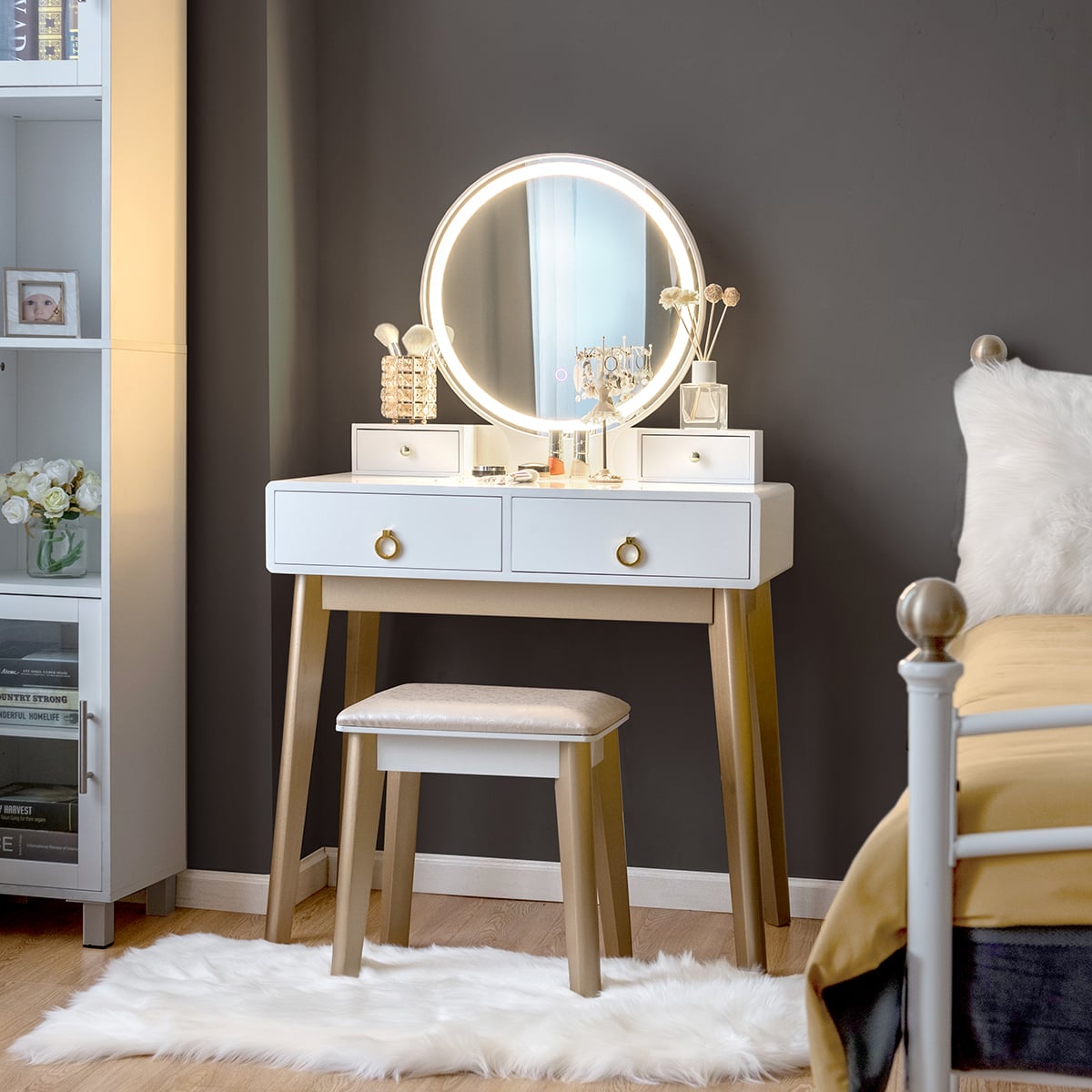 Set 3 Makeup Vanity Table Color Lighting Jewelry Divider Dressing Table-White-Makeup Vanities-DECOROLALA