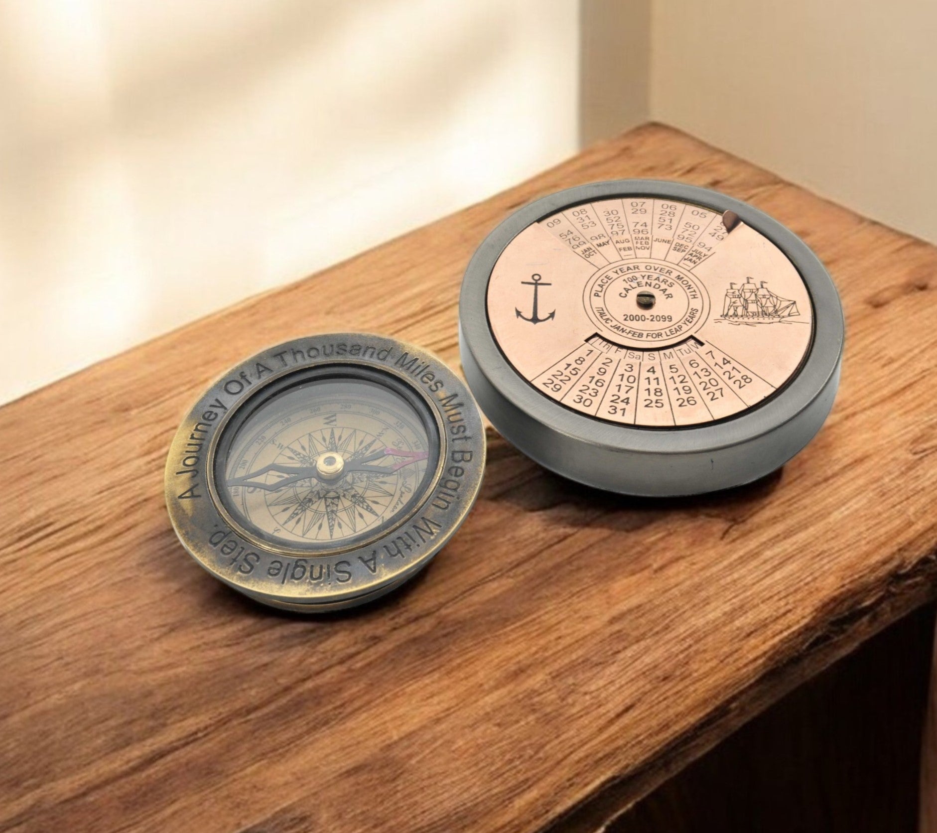Set Of 2 100 Year Calendar And Compass Quote-Sculptures-DECOROLALA