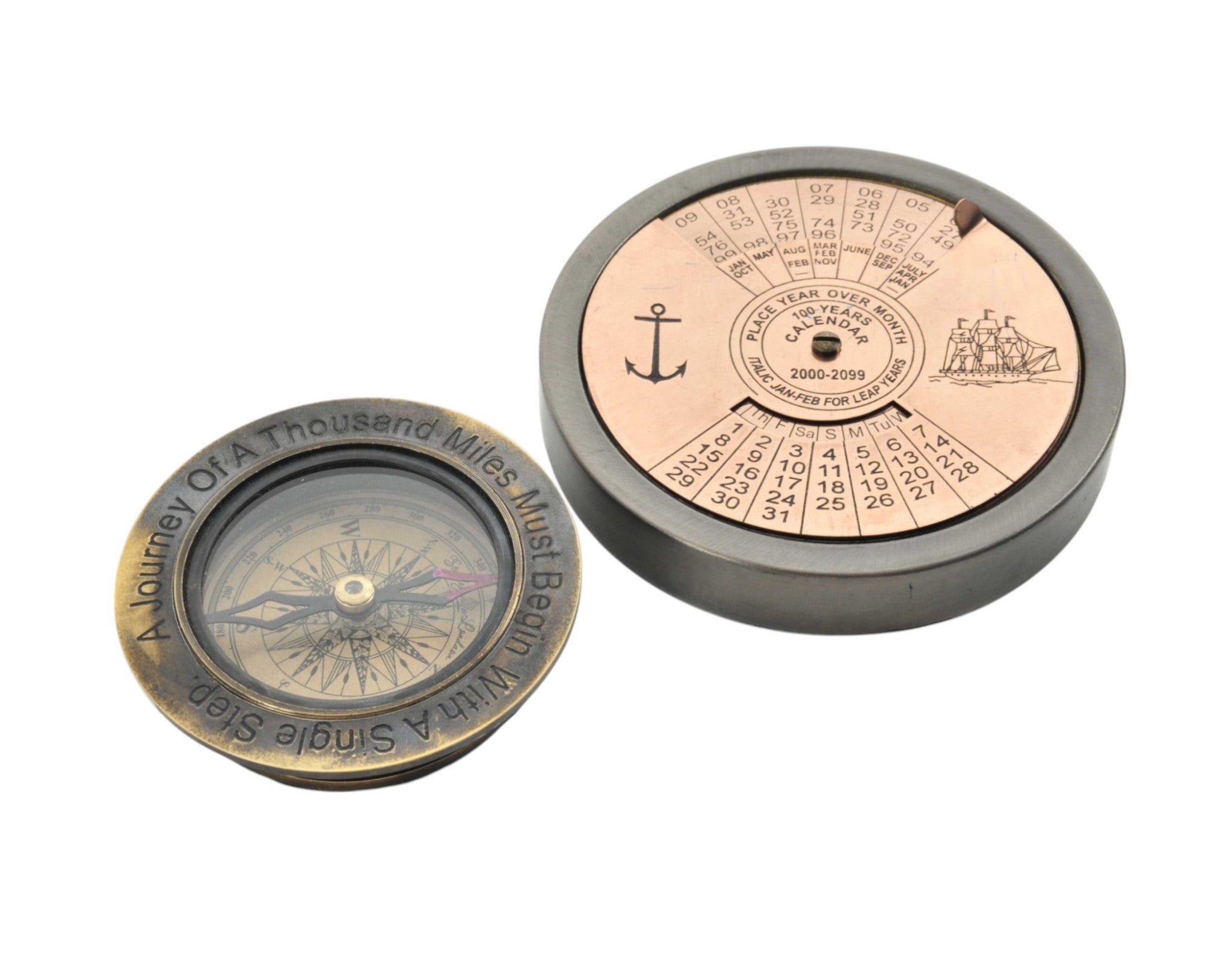 Set Of 2 100 Year Calendar And Compass Quote-Sculptures-DECOROLALA