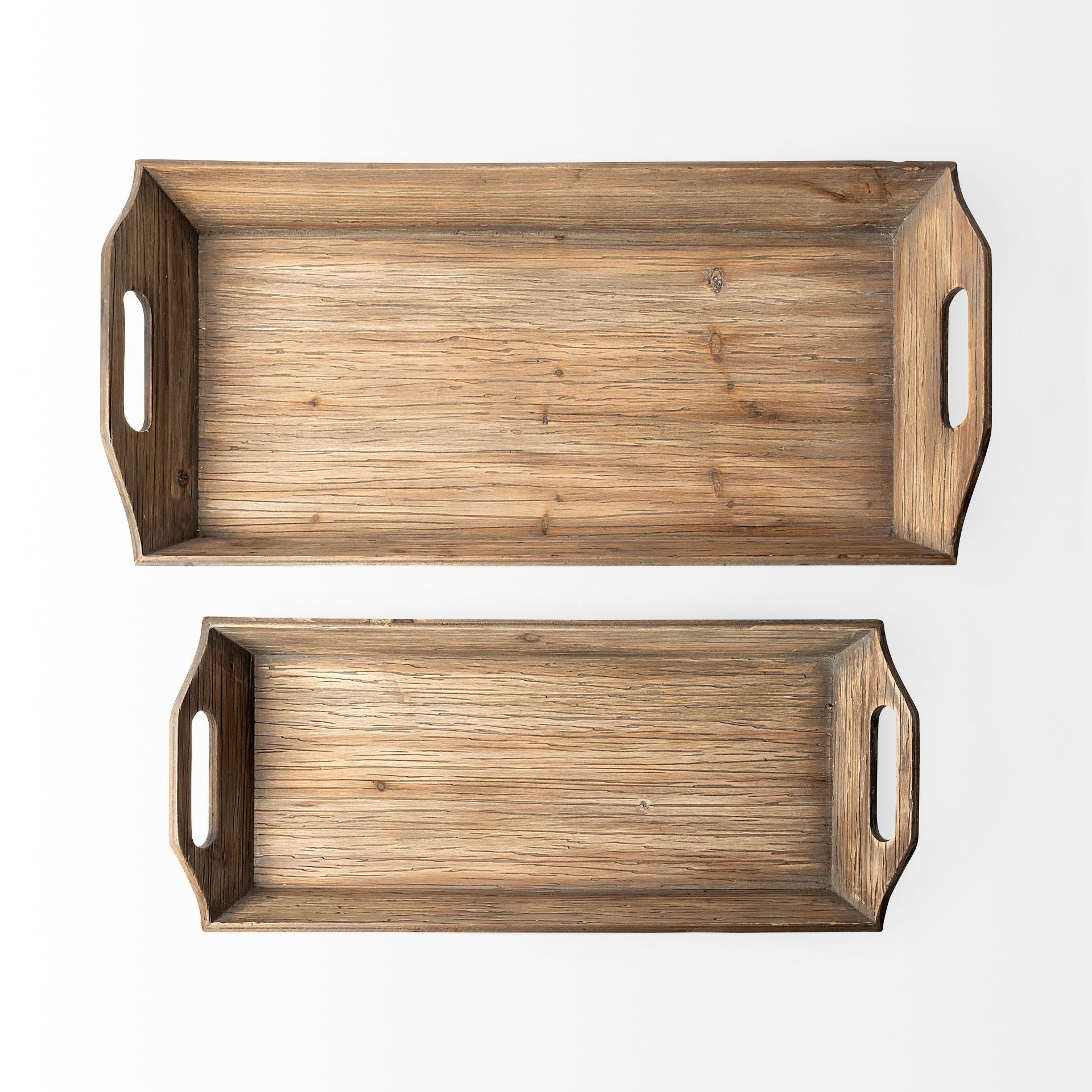 Set Of 2 Natural Brown Wood With Grains And Knots Highlight Trays-Trays-DECOROLALA