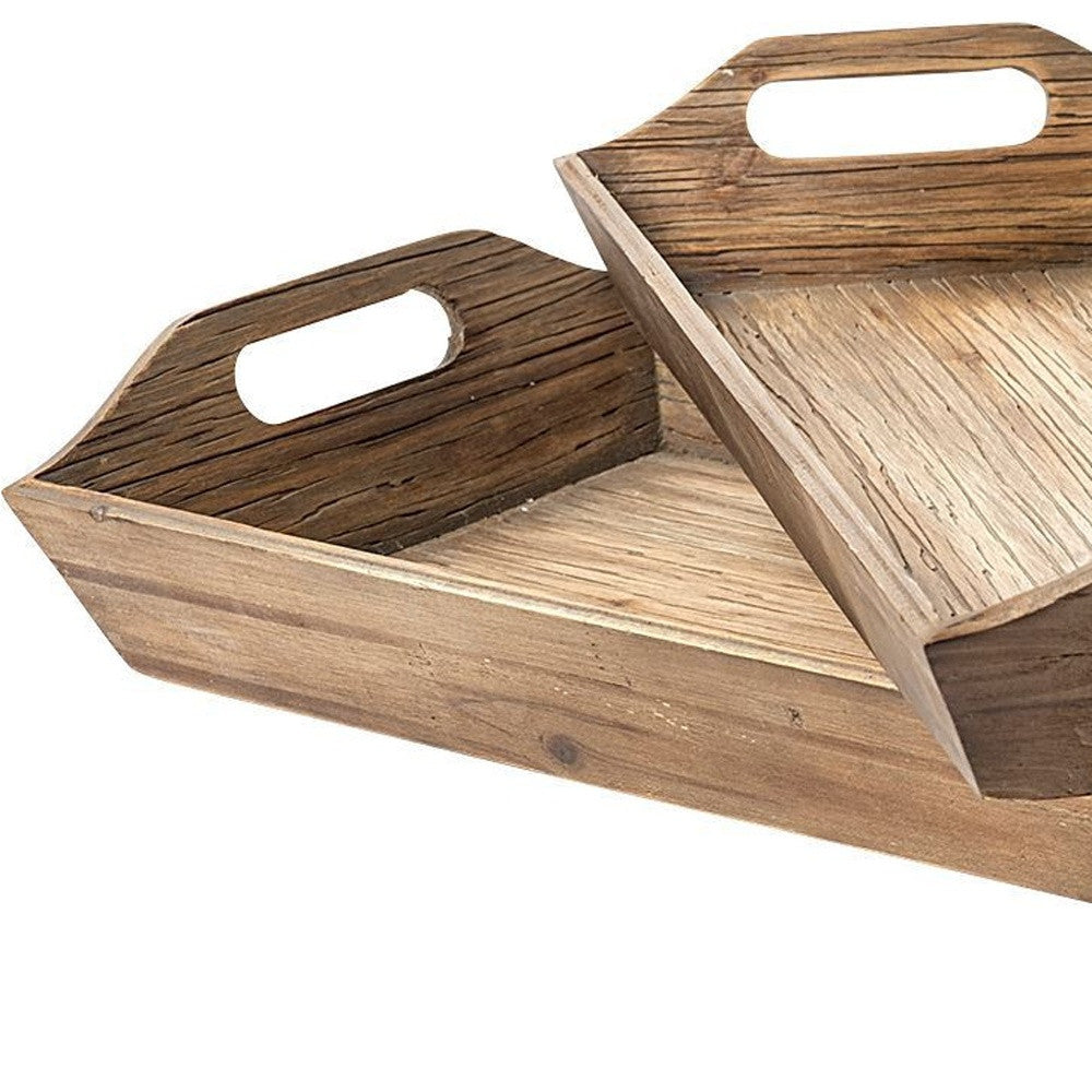 Set Of 2 Natural Brown Wood With Grains And Knots Highlight Trays-Trays-DECOROLALA