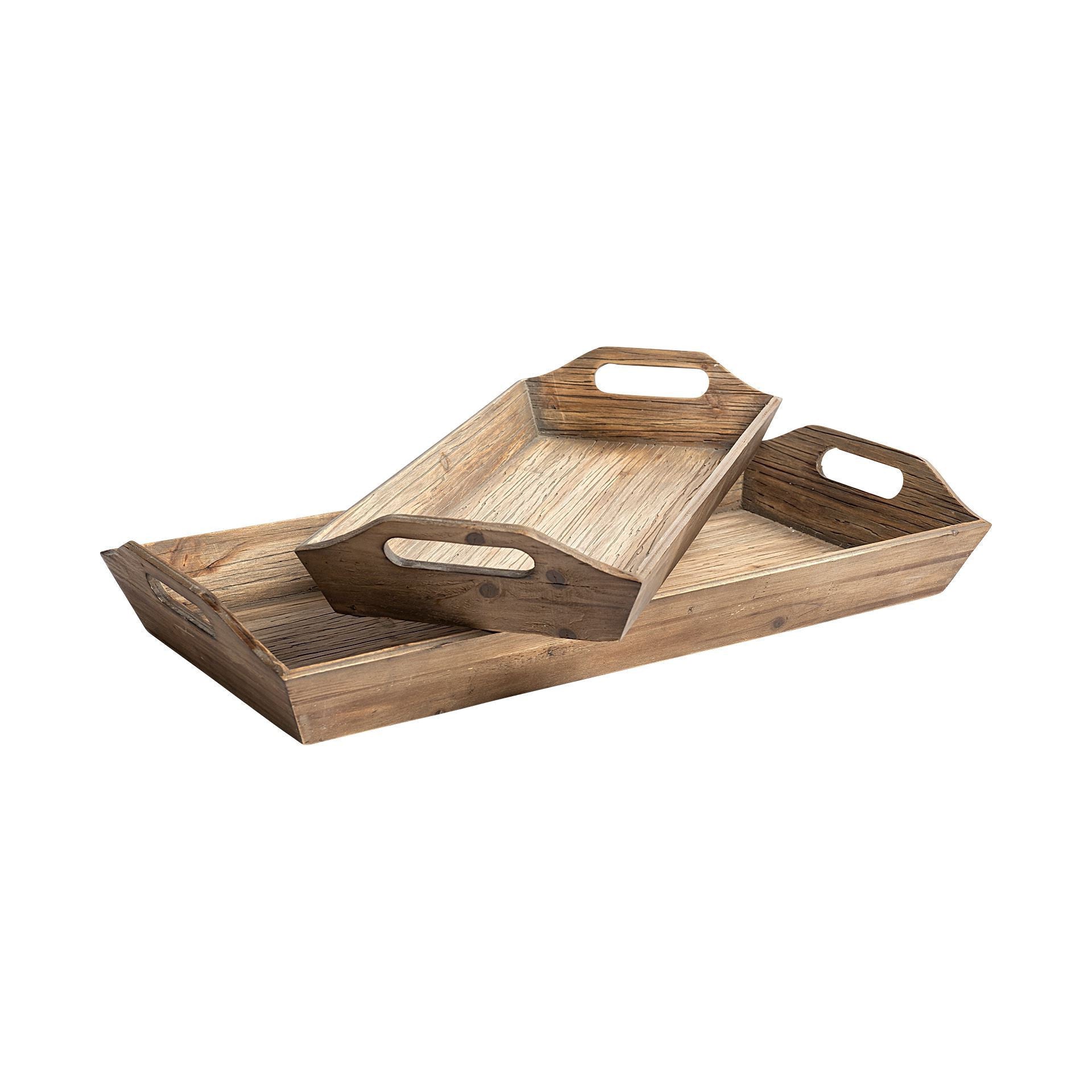 Set Of 2 Natural Brown Wood With Grains And Knots Highlight Trays-Trays-DECOROLALA