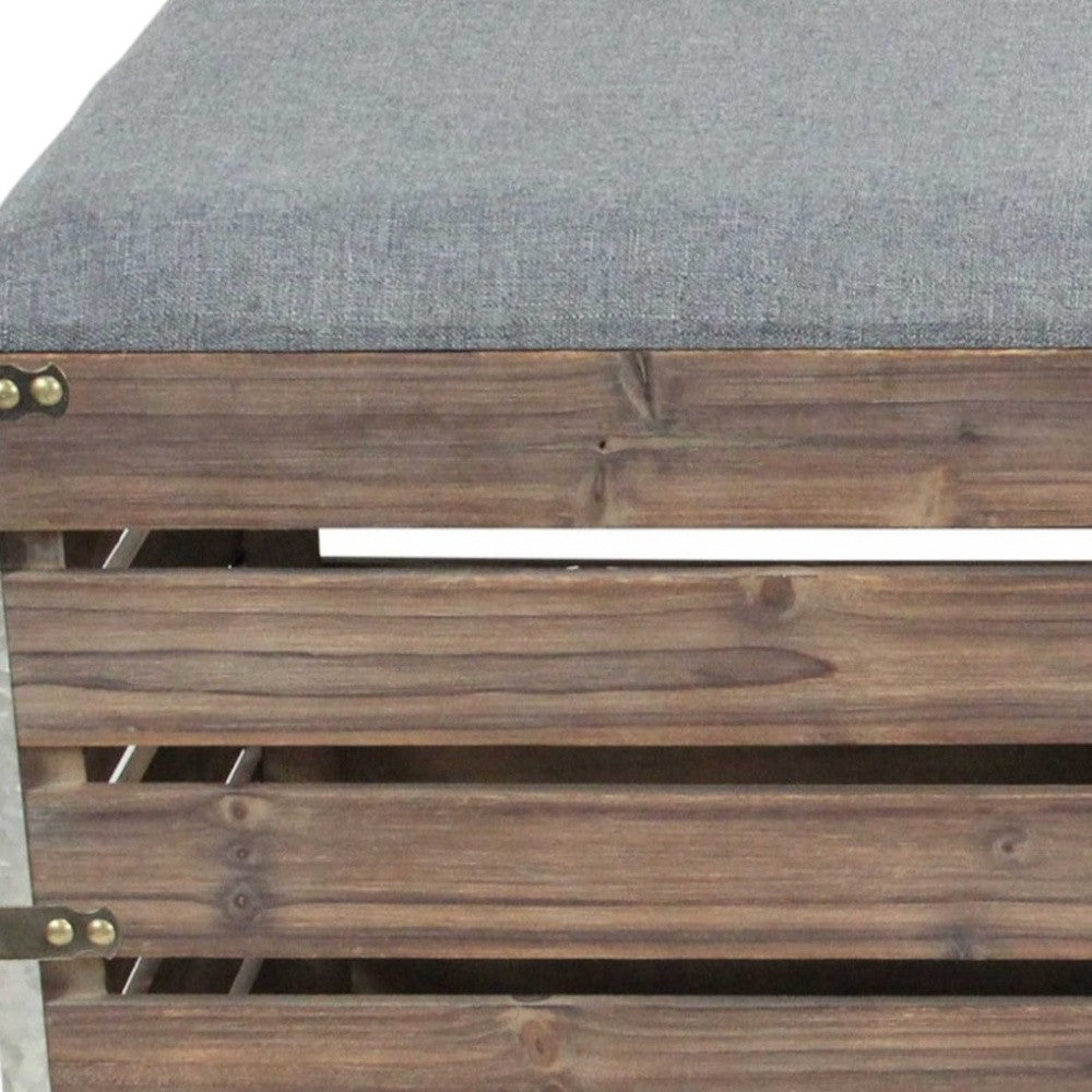 Set Of 2 Square Gray Linen Fabric And Wood Slats Storage Benches-Benches-DECOROLALA