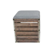 Set Of 2 Square Gray Linen Fabric And Wood Slats Storage Benches-Benches-DECOROLALA