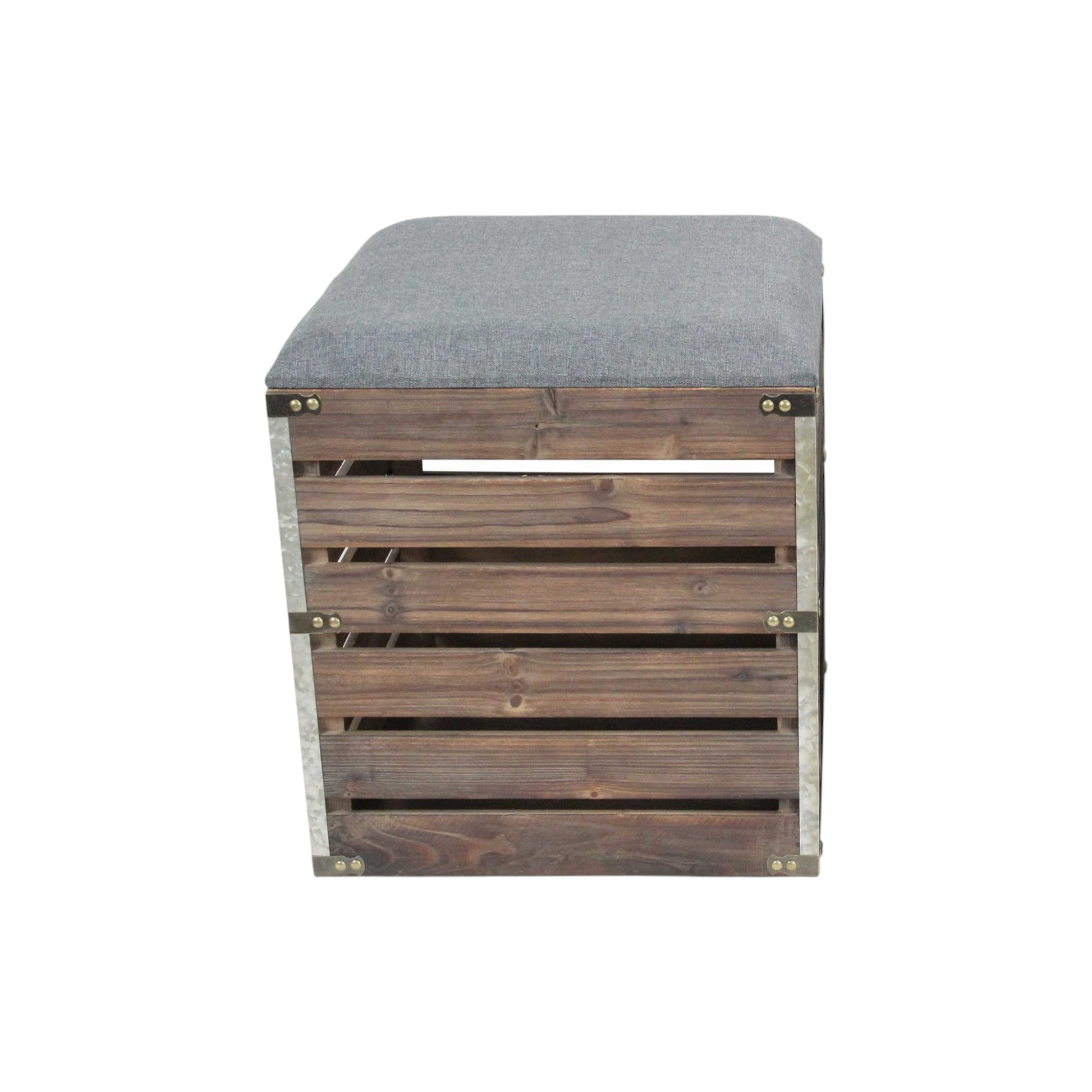 Set Of 2 Square Gray Linen Fabric And Wood Slats Storage Benches-Benches-DECOROLALA