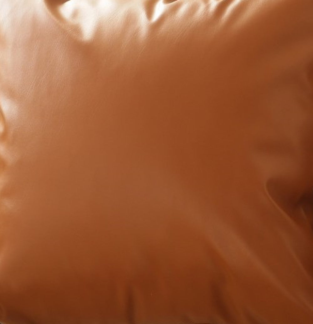 Set Of 2 Warm-Toned Solid Brown Faux Leather Pillow Covers-Accent Throw Pillows-DECOROLALA