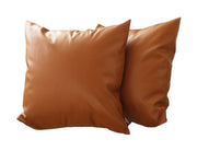 Set Of 2 Warm-Toned Solid Brown Faux Leather Pillow Covers-Accent Throw Pillows-DECOROLALA