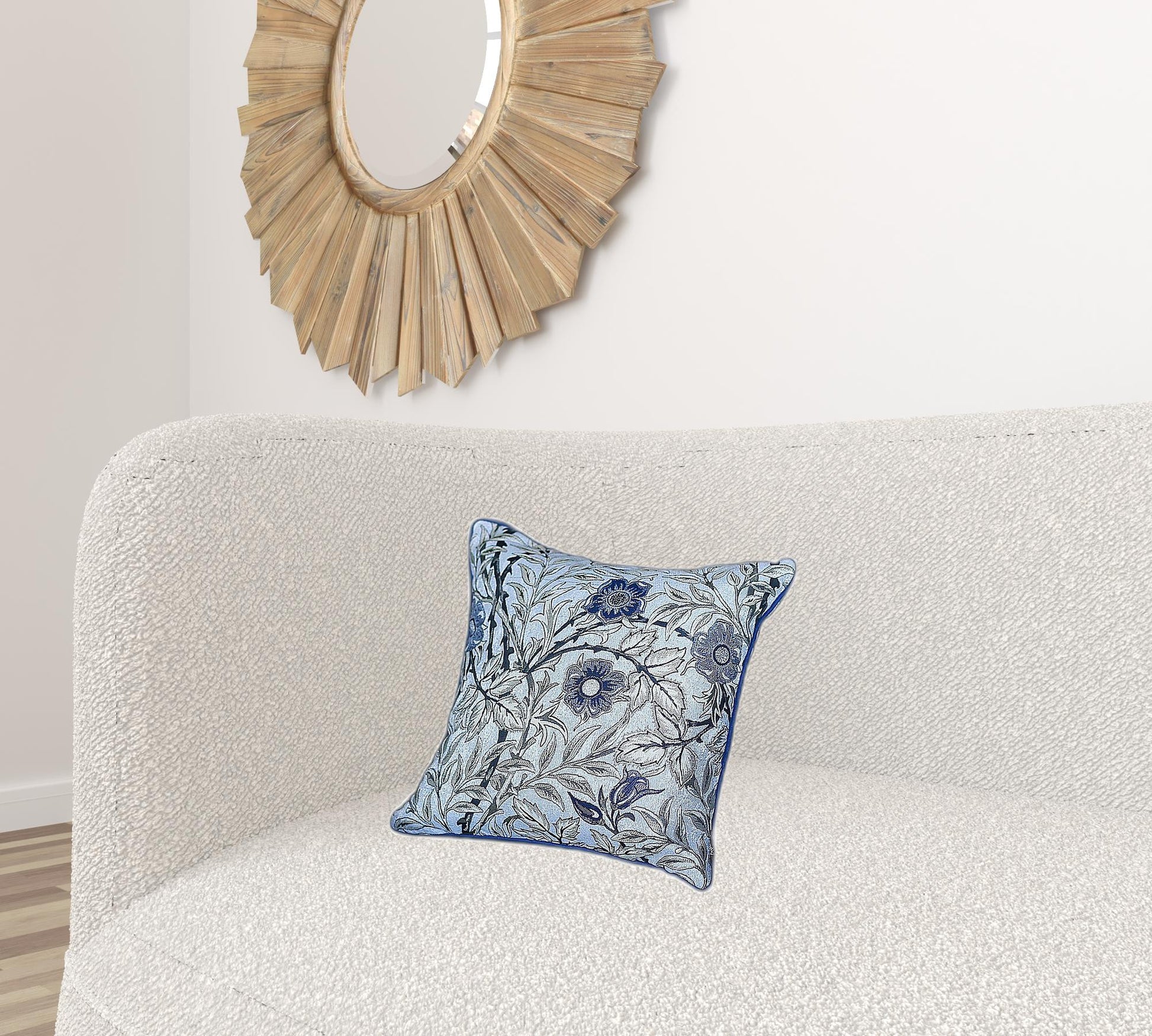 Set Of 4 17" Jacquard Leaf Throw Pillow Cover In Blue-Accent Throw Pillows-DECOROLALA