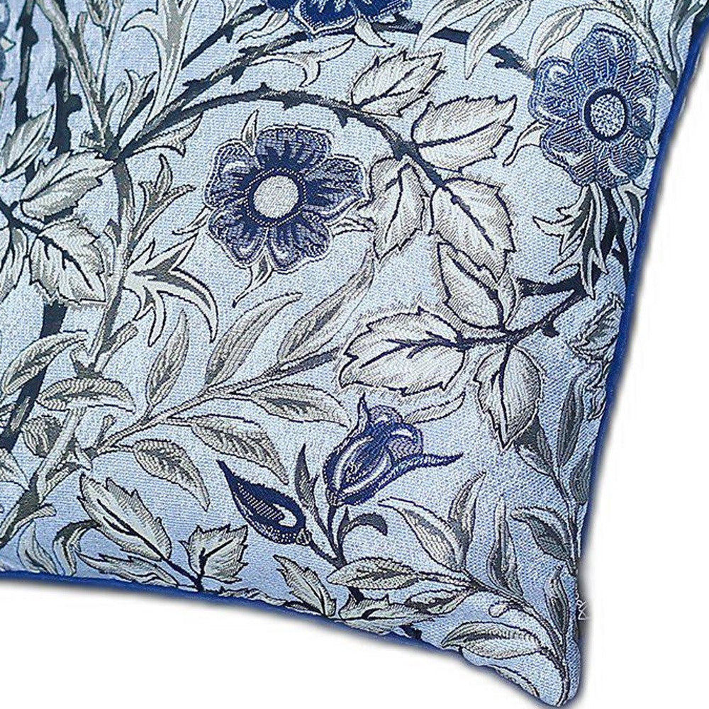 Set Of 4 17" Jacquard Leaf Throw Pillow Cover In Blue-Accent Throw Pillows-DECOROLALA