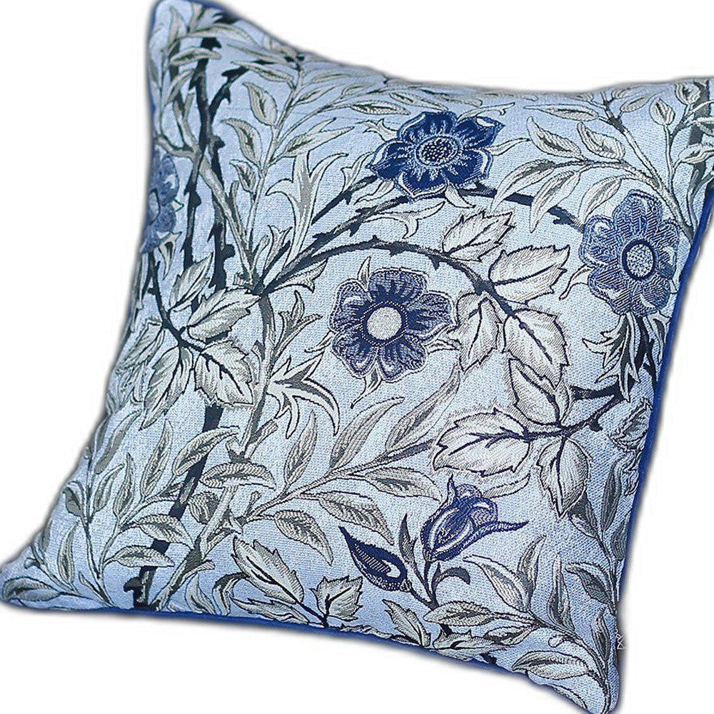 Set Of 4 17" Jacquard Leaf Throw Pillow Cover In Blue-Accent Throw Pillows-DECOROLALA