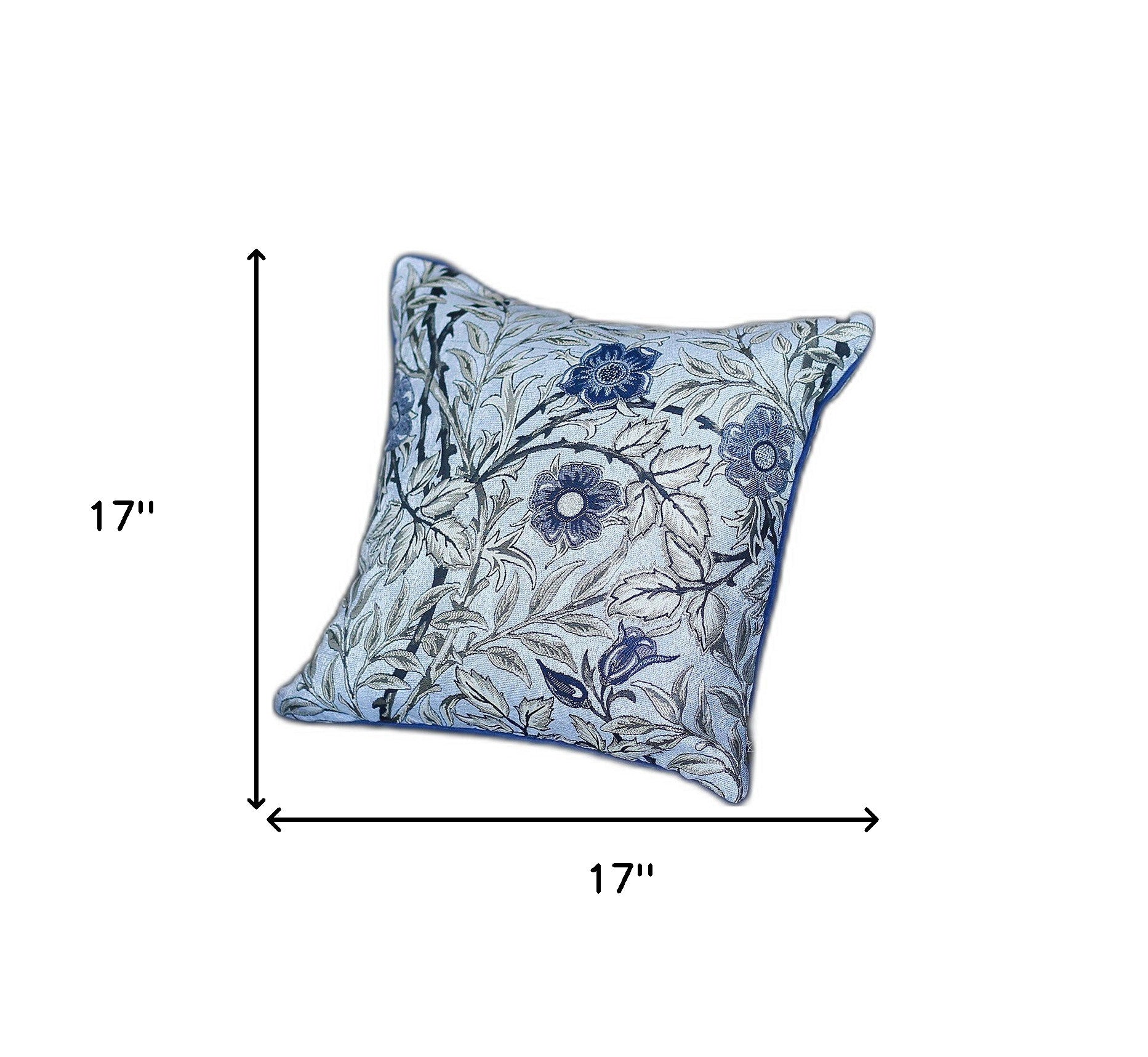 Set Of 4 17" Jacquard Leaf Throw Pillow Cover In Blue-Accent Throw Pillows-DECOROLALA