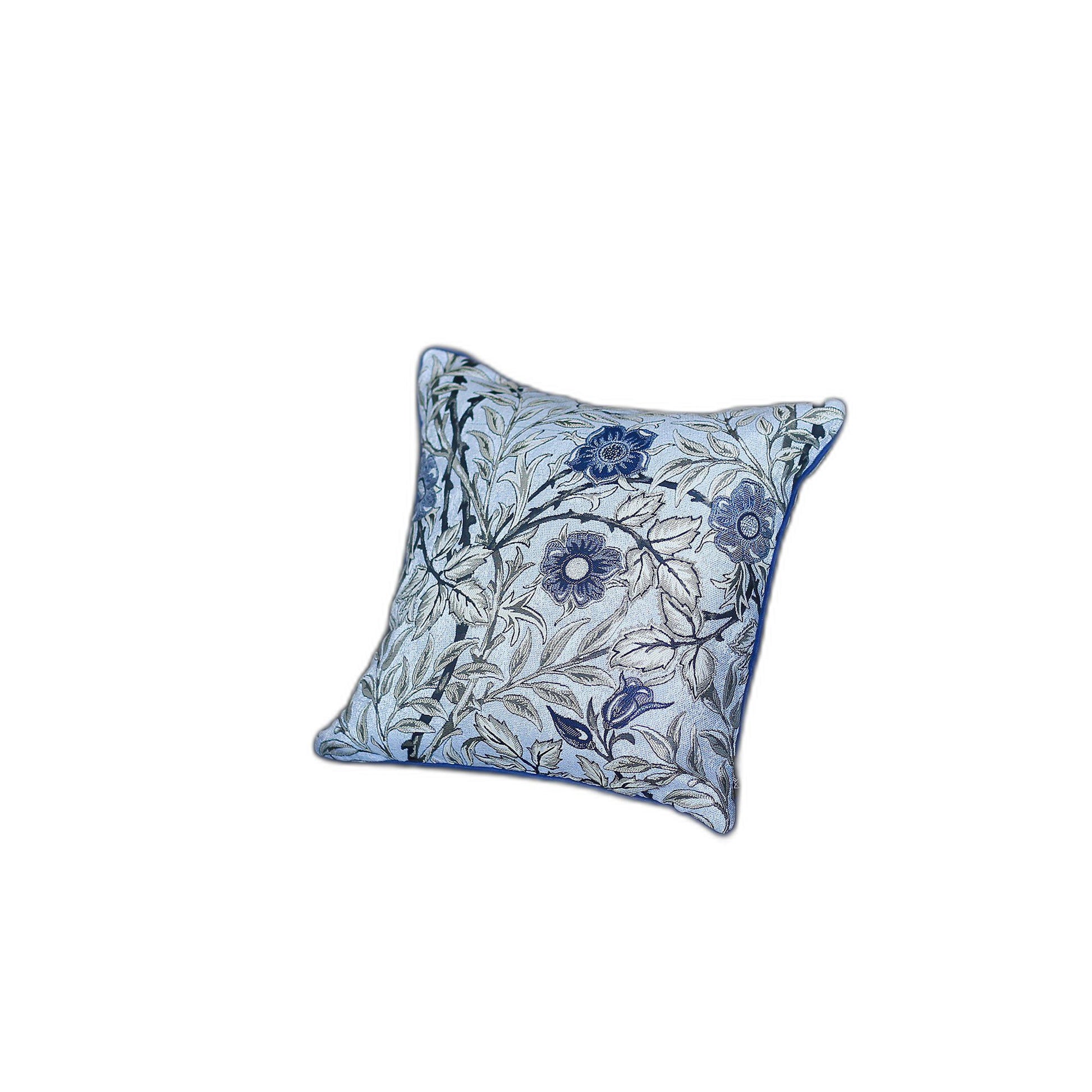 Set Of 4 17" Jacquard Leaf Throw Pillow Cover In Blue-Accent Throw Pillows-DECOROLALA