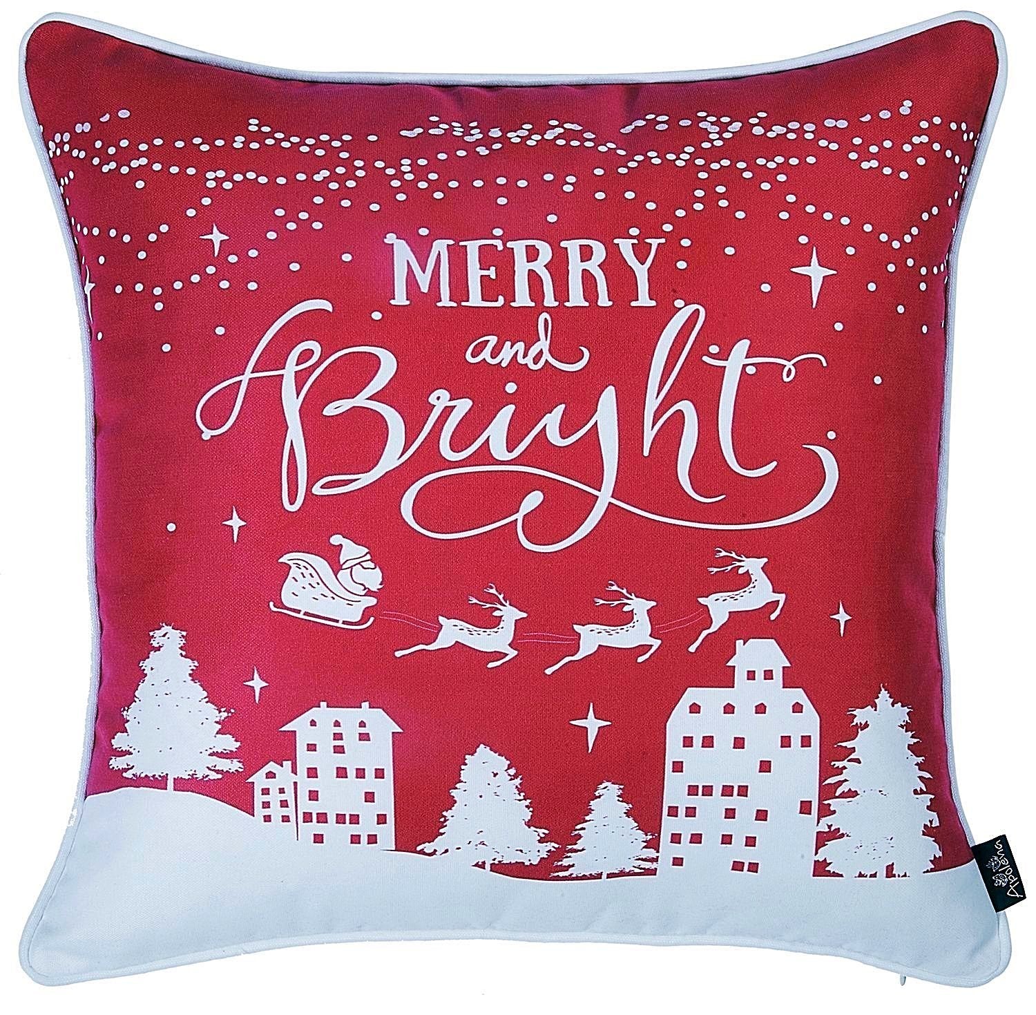 Set Of 4 18" Christmas Merry Bright Throw Pillow Cover In Multicolor-Accent Throw Pillows-DECOROLALA