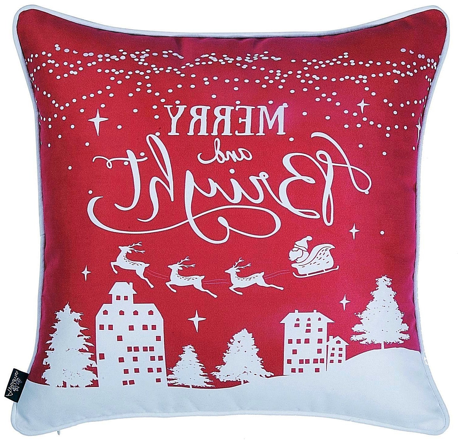 Set Of 4 18" Christmas Merry Bright Throw Pillow Cover In Multicolor-Accent Throw Pillows-DECOROLALA
