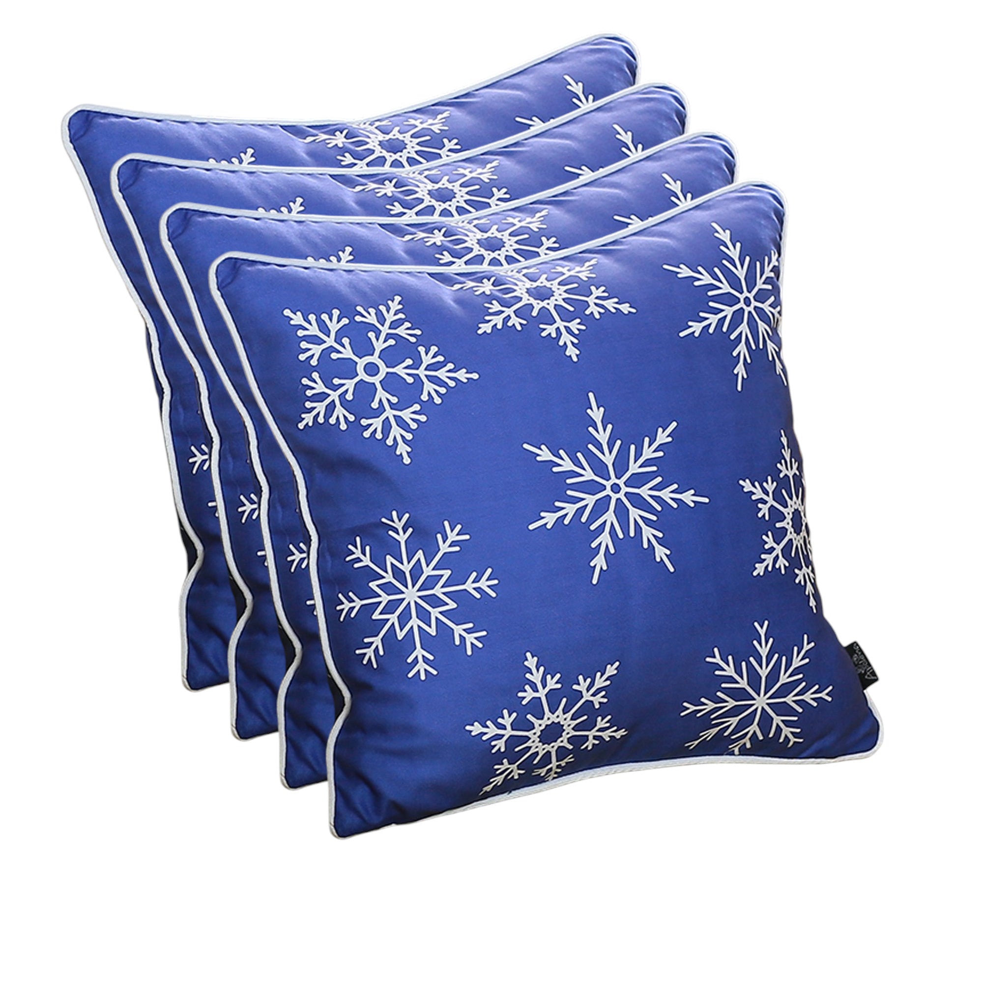 Set Of 4 18" Christmas Snowflakes Throw Pillow Cover In Blue-Accent Throw Pillows-DECOROLALA