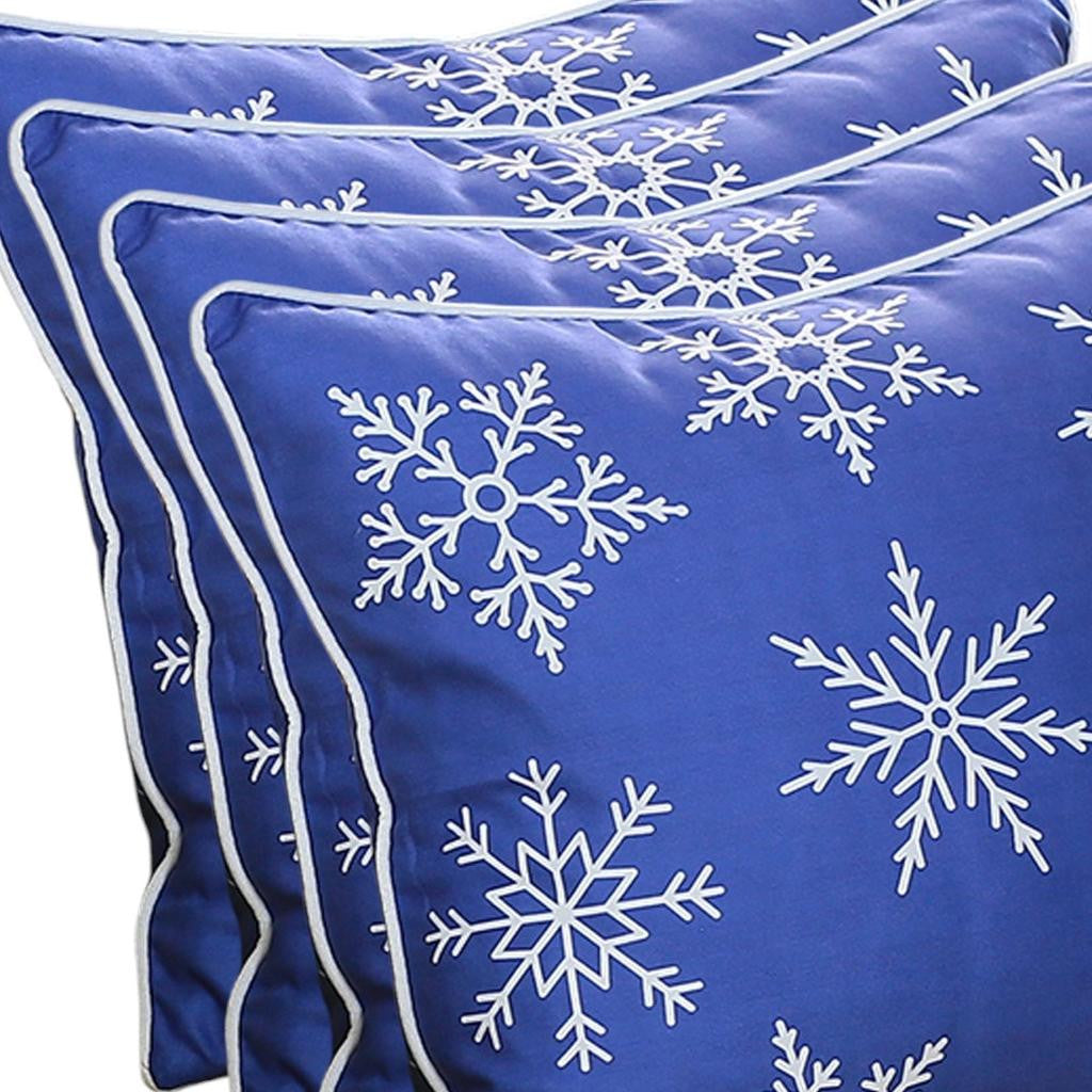Set Of 4 18" Christmas Snowflakes Throw Pillow Cover In Blue-Accent Throw Pillows-DECOROLALA