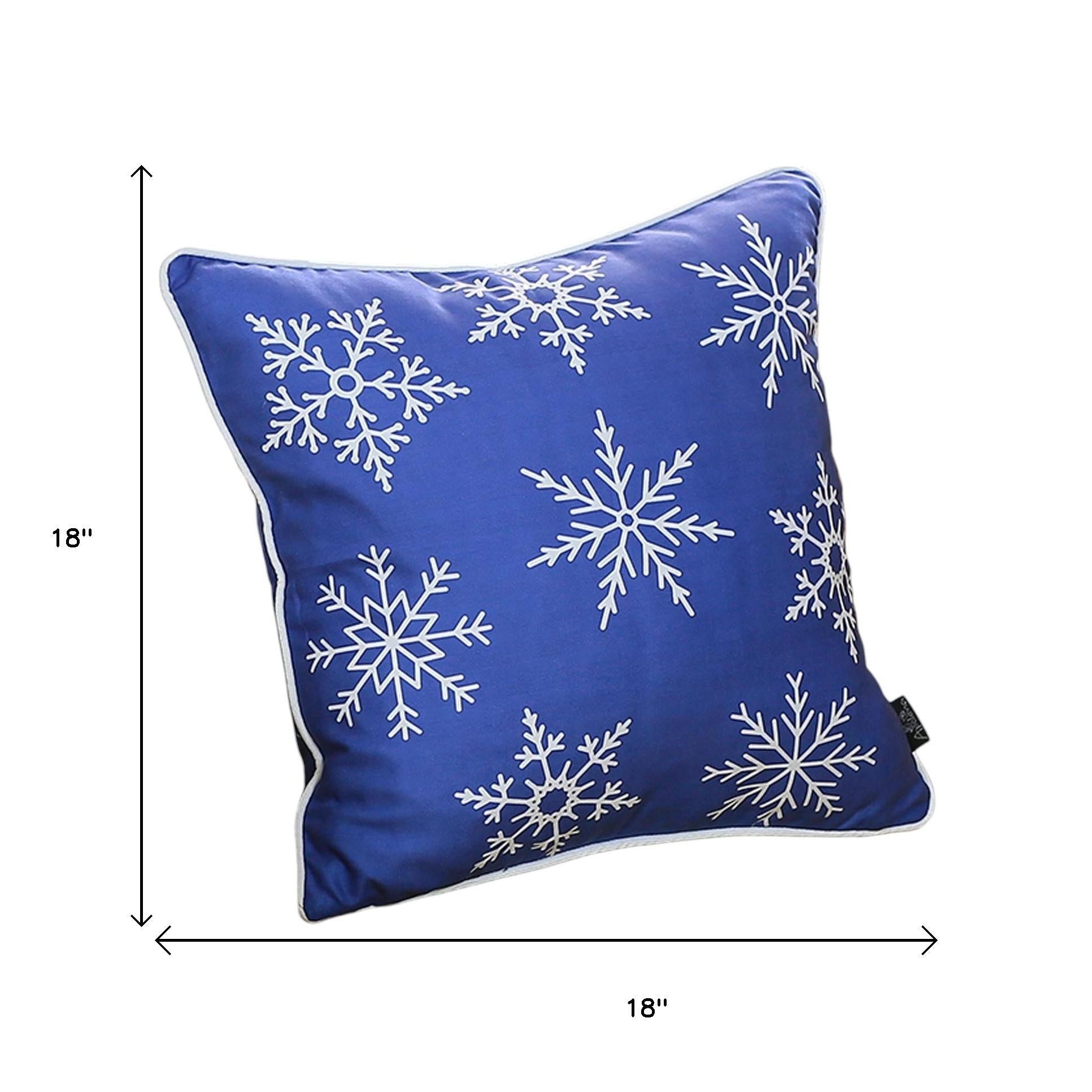 Set Of 4 18" Christmas Snowflakes Throw Pillow Cover In Blue-Accent Throw Pillows-DECOROLALA
