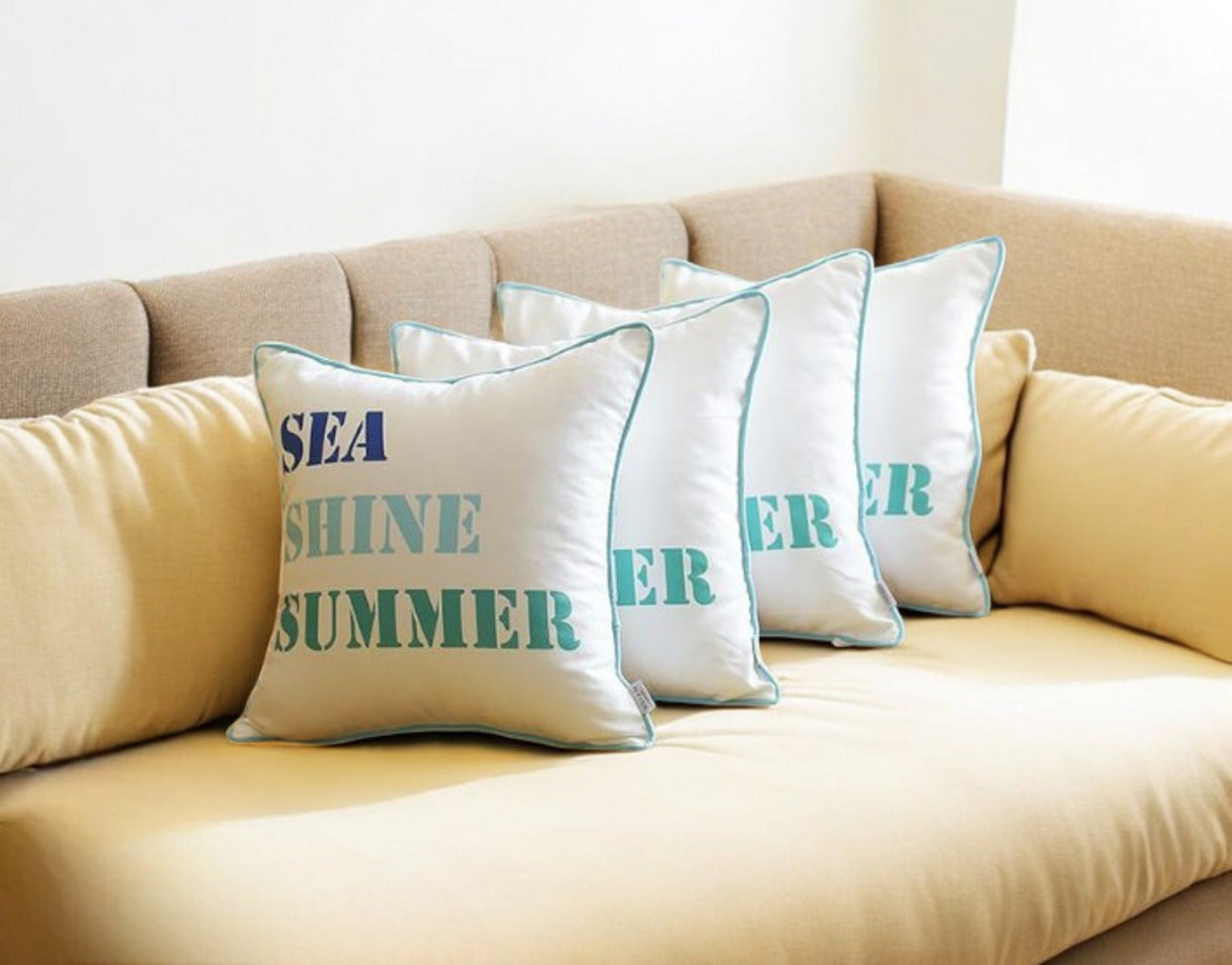 Set Of 4 18" Sea Shine Summer Throw Pillow Cover In Multicolor-Accent Throw Pillows-DECOROLALA