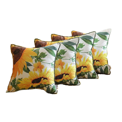 Set Of 4 18" Sunflowers Throw Pillow Cover In Multicolor-Accent Throw Pillows-DECOROLALA