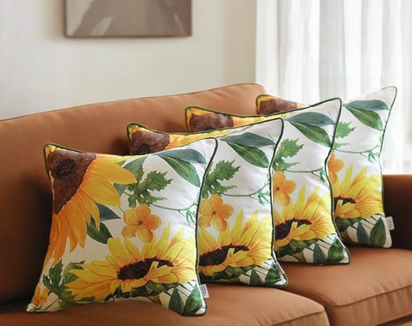 Set Of 4 18" Sunflowers Throw Pillow Cover In Multicolor-Accent Throw Pillows-DECOROLALA