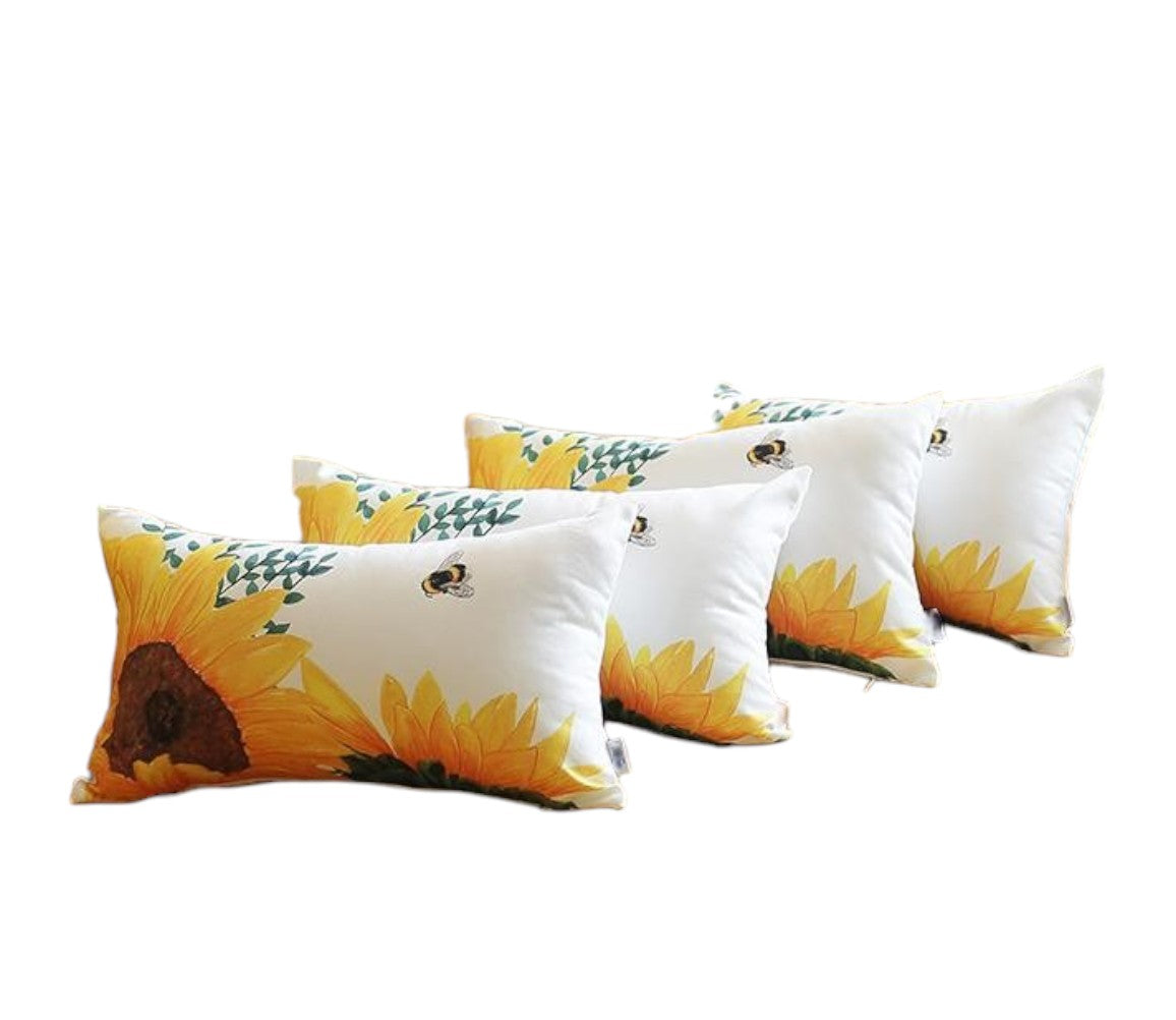 Set Of 4 20" Sunflower Bee Lumbar Pillow Cover In Multicolor-Accent Throw Pillows-DECOROLALA