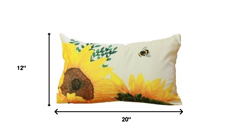 Set Of 4 20" Sunflower Bee Lumbar Pillow Cover In Multicolor-Accent Throw Pillows-DECOROLALA