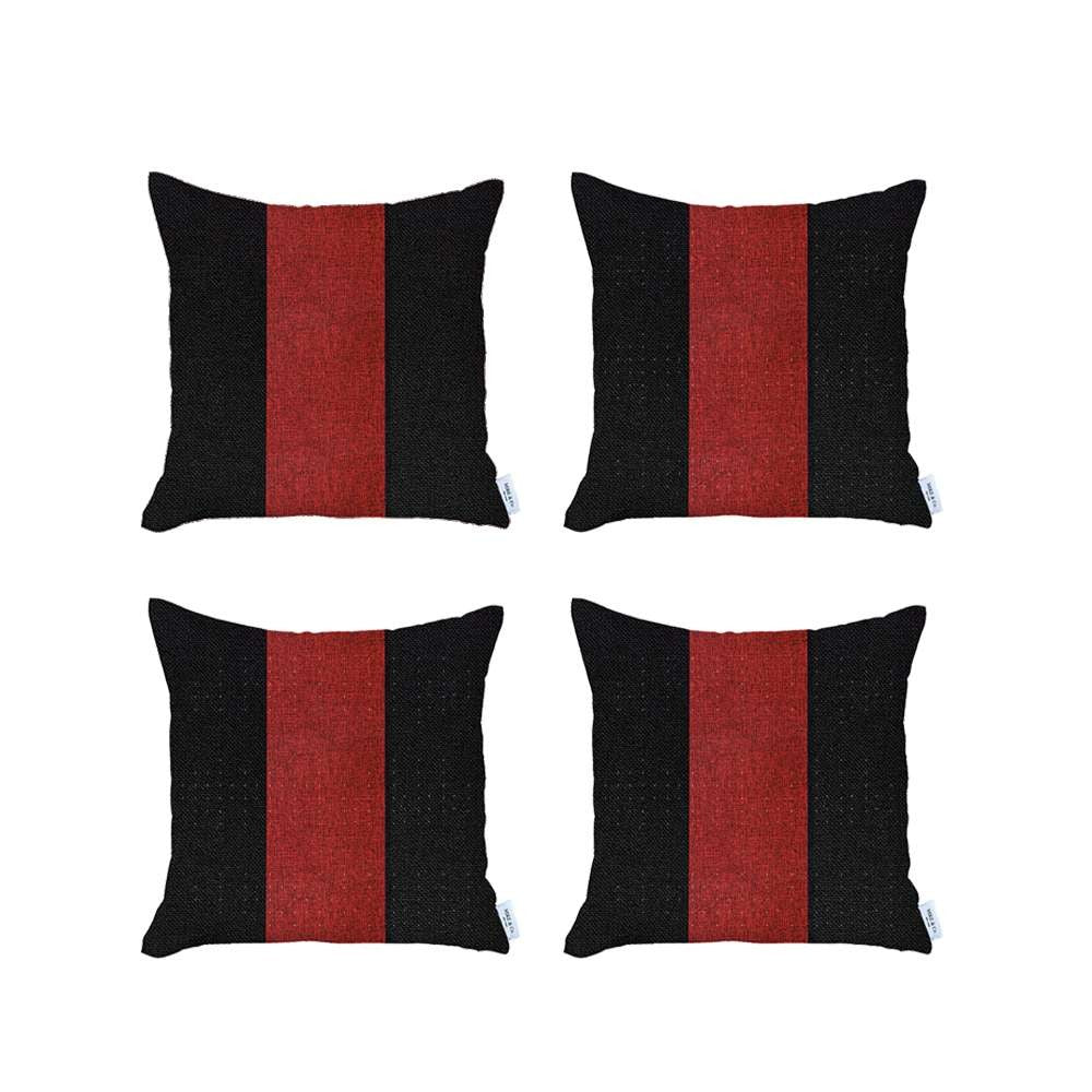 Set Of 4 Black And Red Center Pillow Covers-Accent Throw Pillows-DECOROLALA