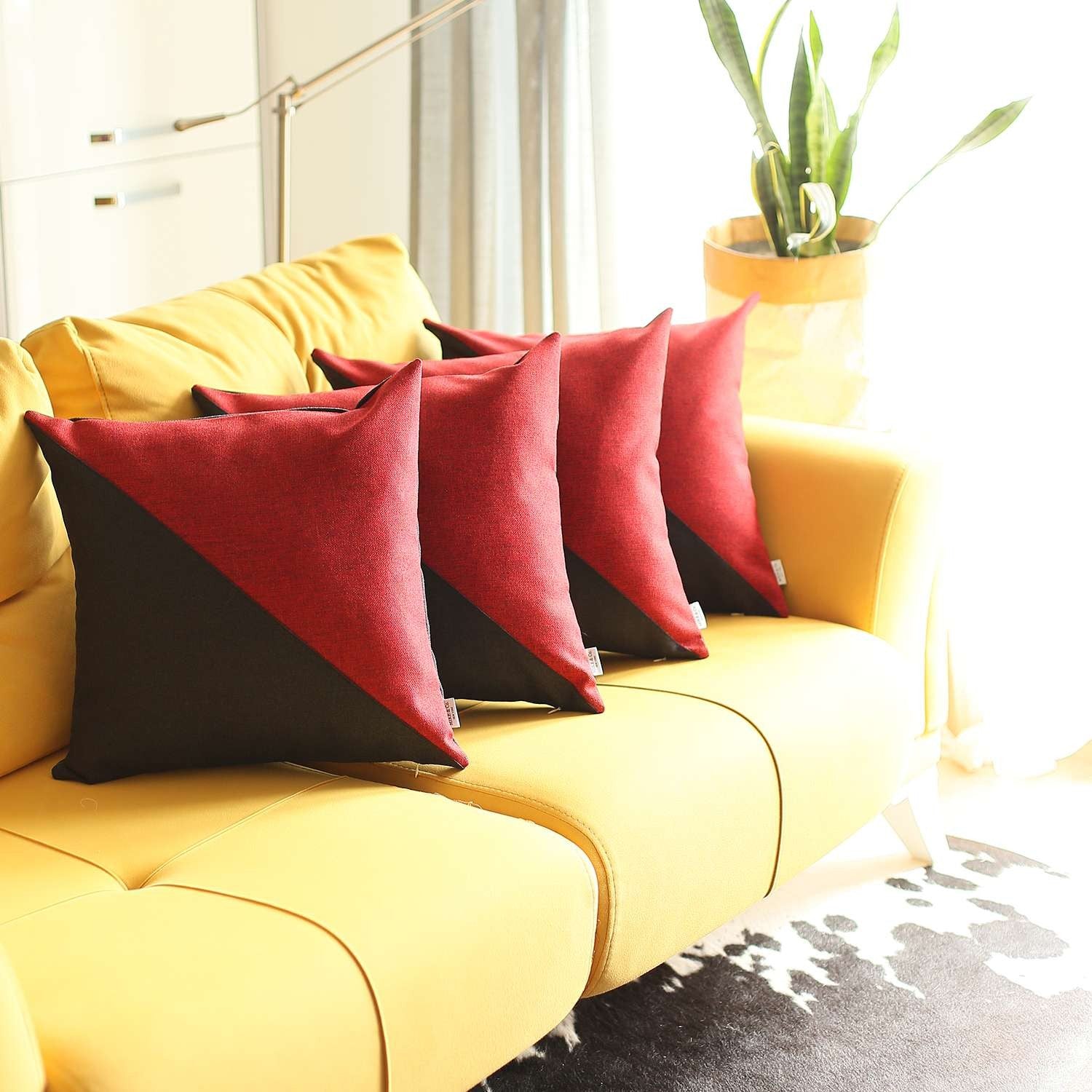 Set Of 4 Black And Red Diagonal Pillow Covers-Accent Throw Pillows-DECOROLALA