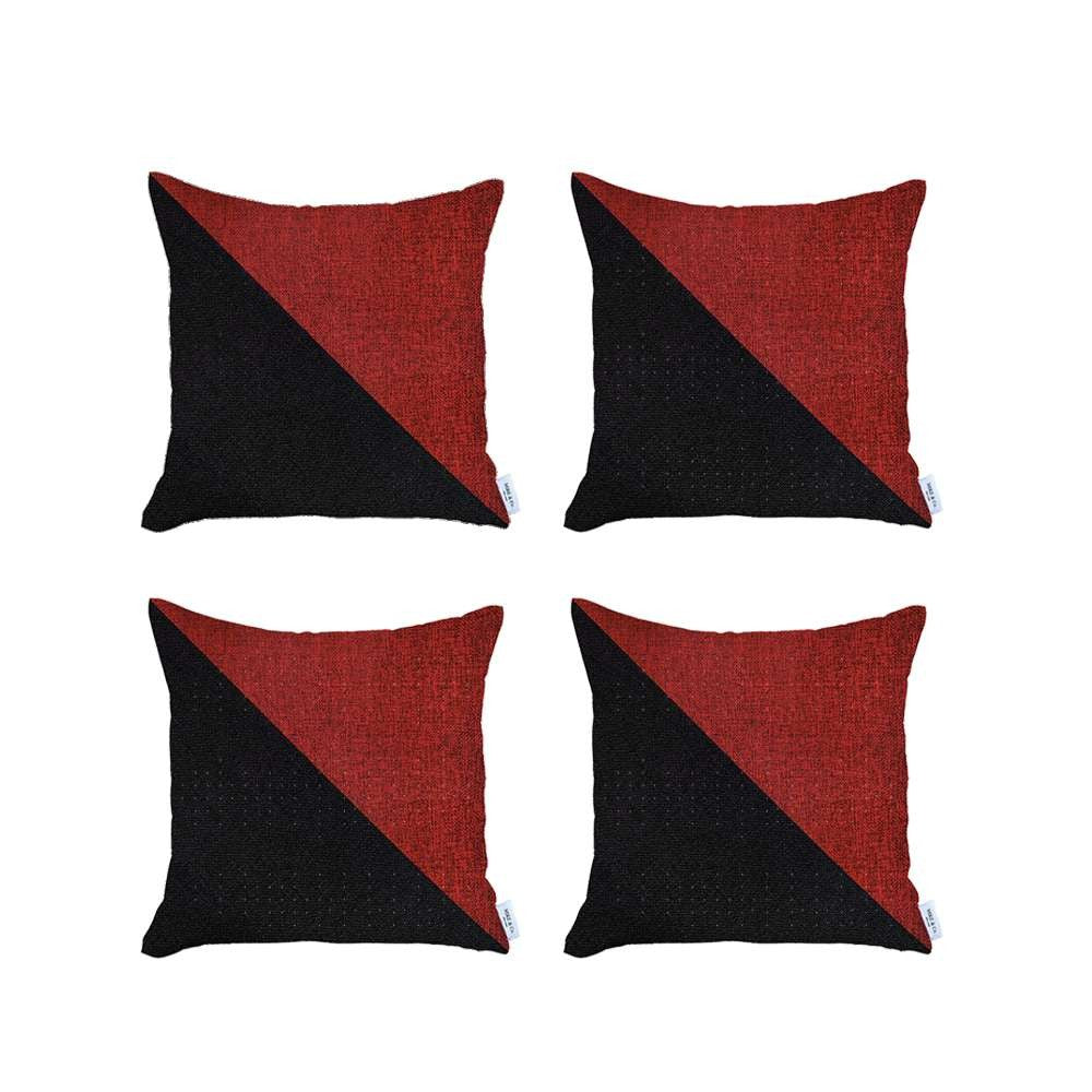 Set Of 4 Black And Red Diagonal Pillow Covers-Accent Throw Pillows-DECOROLALA