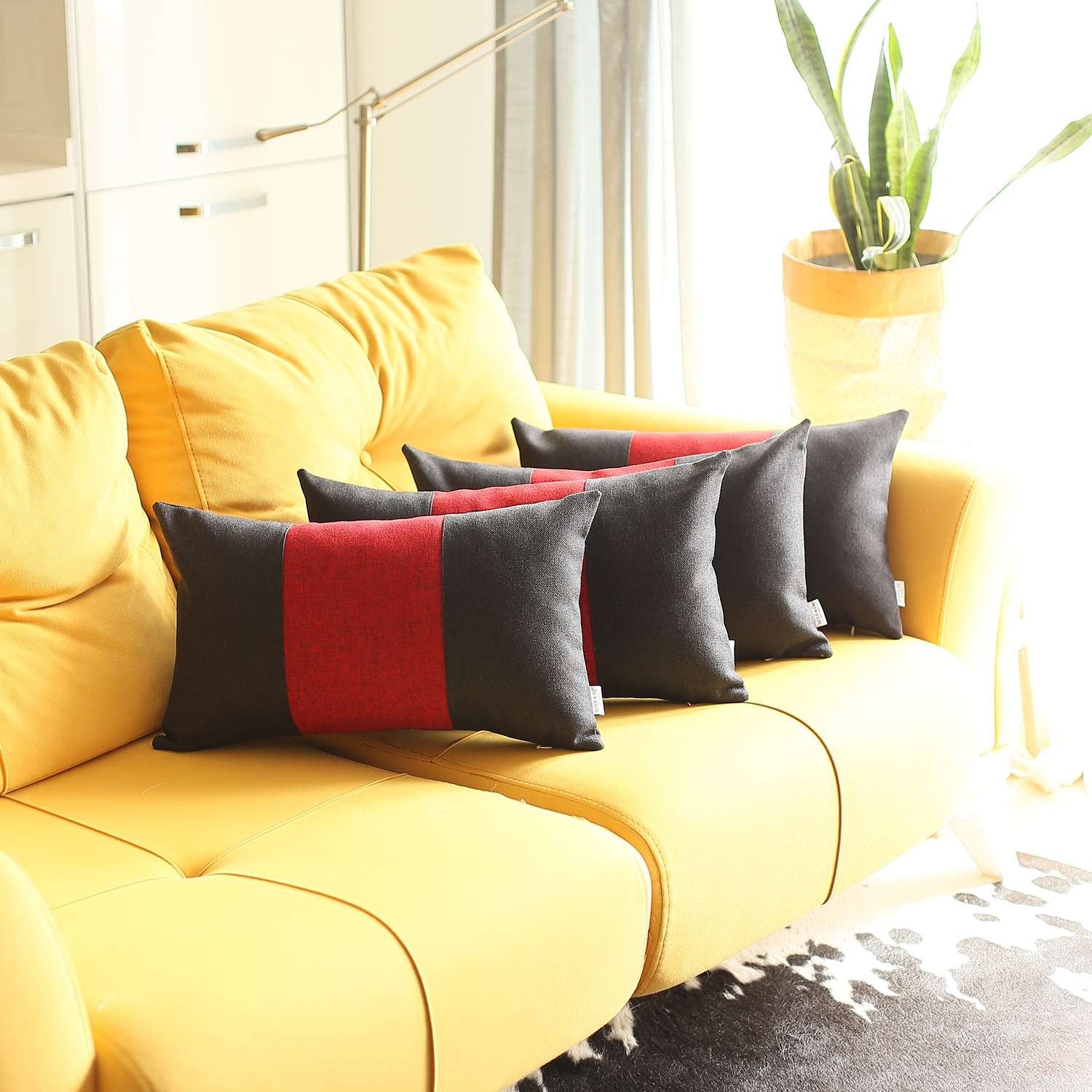 Set Of 4 Black And Red Lumbar Pillow Covers-Accent Throw Pillows-DECOROLALA