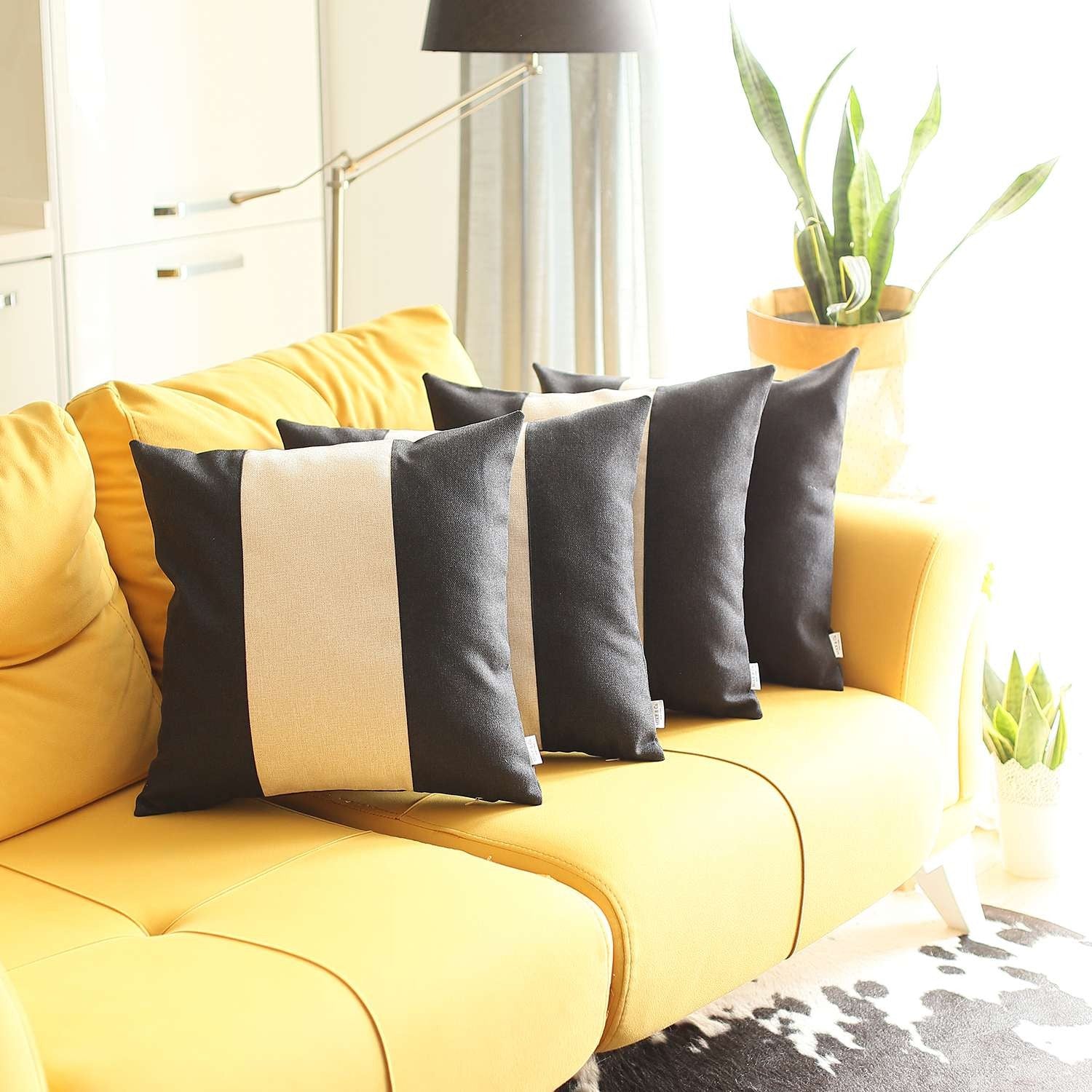 Set Of 4 Black And White Center Pillow Covers-Accent Throw Pillows-DECOROLALA