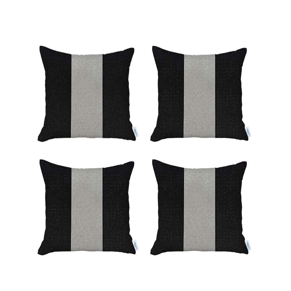 Set Of 4 Black And White Center Pillow Covers-Accent Throw Pillows-DECOROLALA