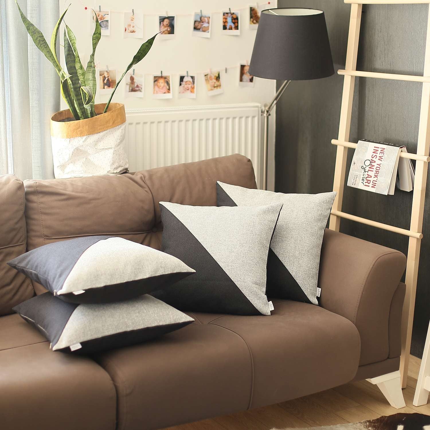 Set Of 4 Black And White Diagonal Pillow Covers-Accent Throw Pillows-DECOROLALA