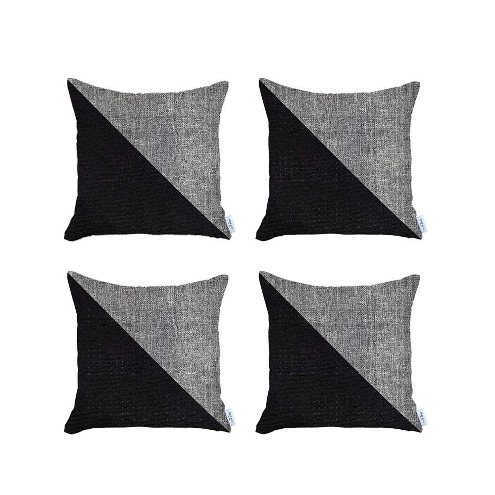 Set Of 4 Black And White Diagonal Pillow Covers-Accent Throw Pillows-DECOROLALA