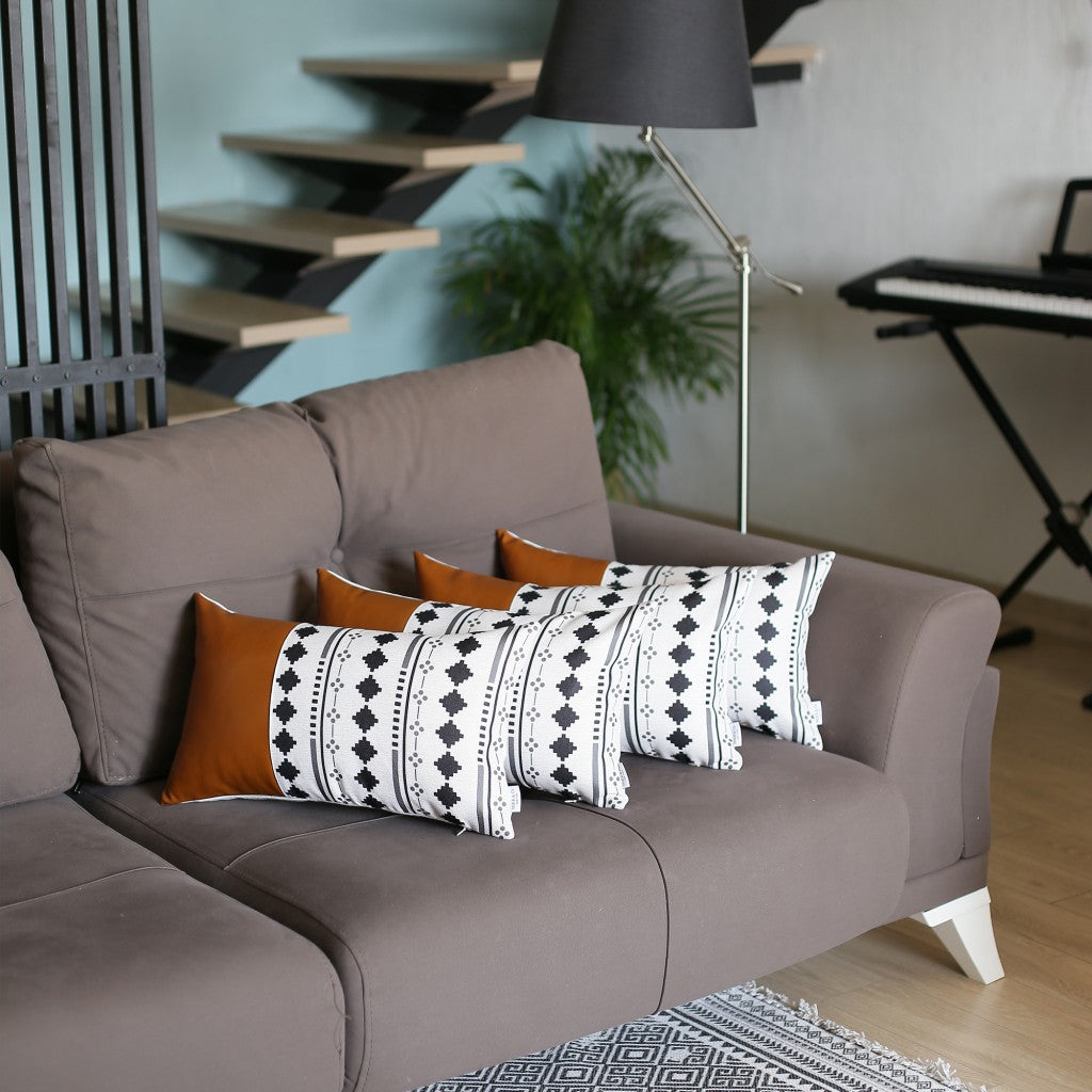 Set Of 4 Black And White Diamond Lumbar Pillow Covers-Accent Throw Pillows-DECOROLALA