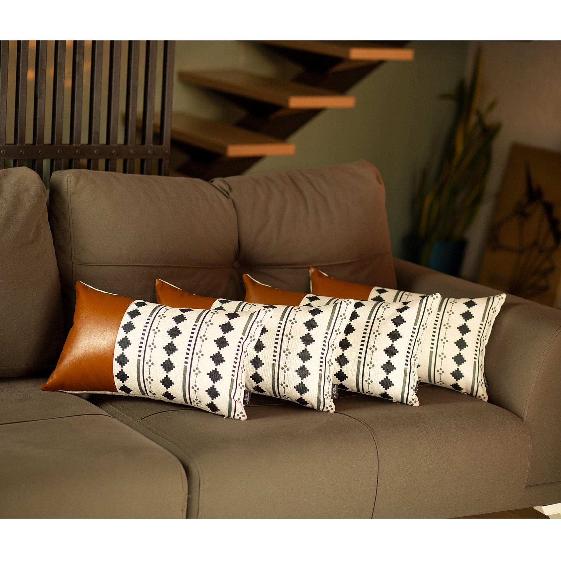 Set Of 4 Black And White Diamond Lumbar Pillow Covers-Accent Throw Pillows-DECOROLALA