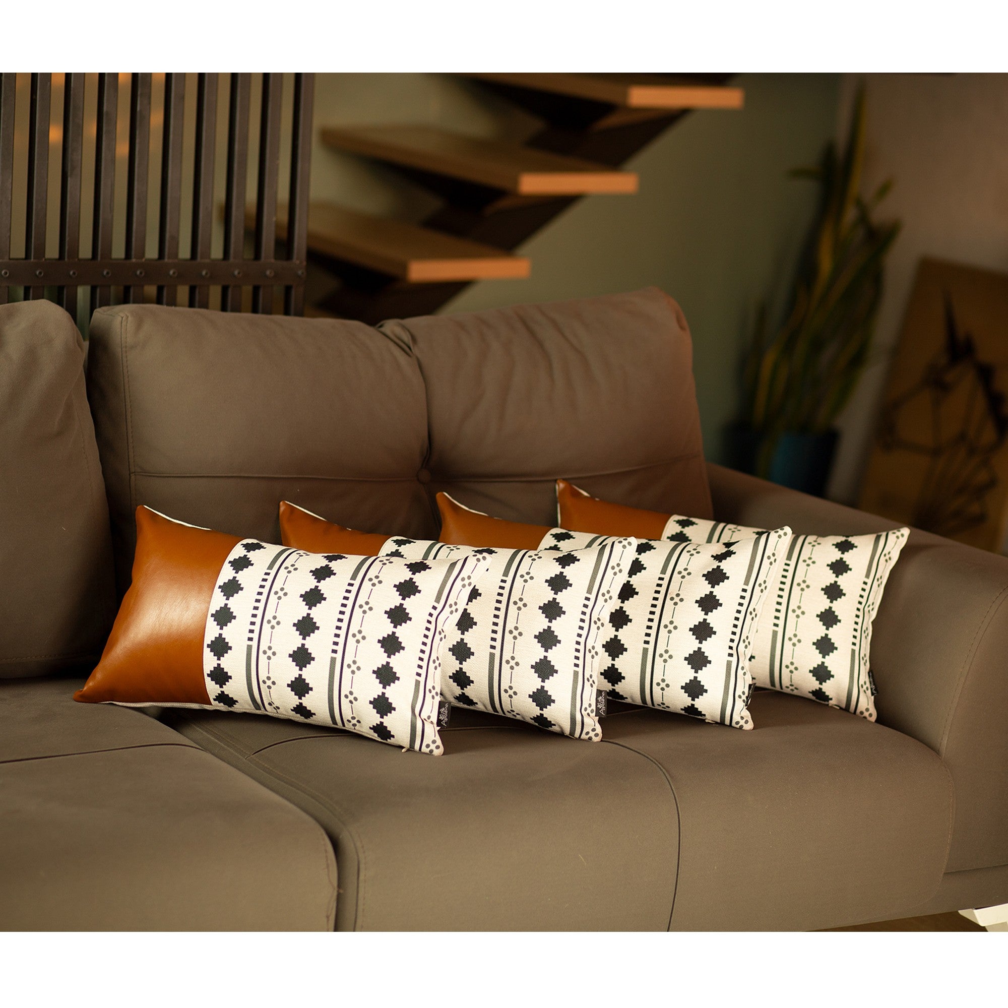 Set Of 4 Black And White Diamond Lumbar Pillow Covers-Accent Throw Pillows-DECOROLALA