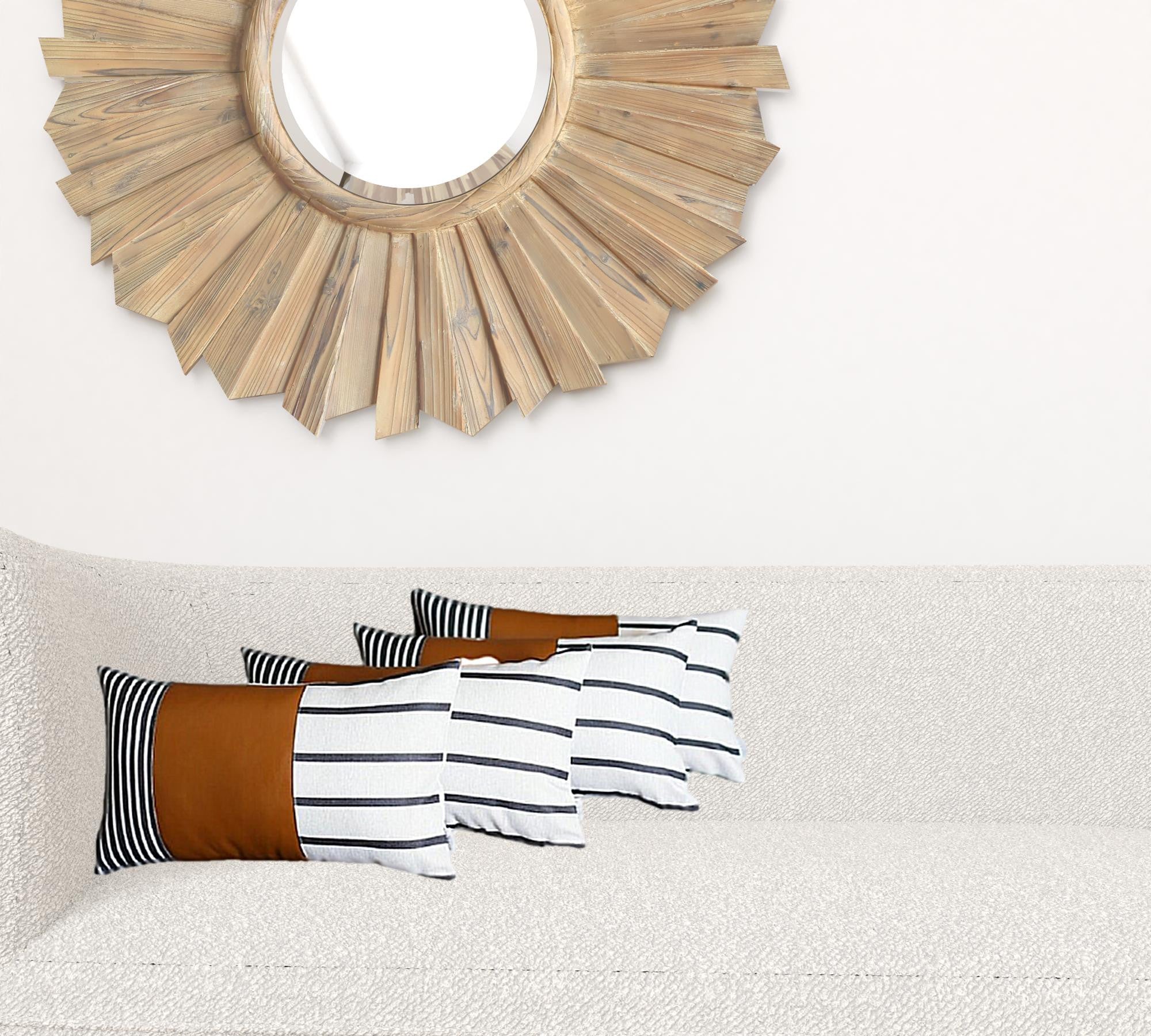 Set Of 4 Black And White Faux Leather Lumbar Pillow Covers-Accent Throw Pillows-DECOROLALA