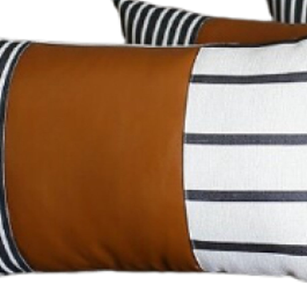 Set Of 4 Black And White Faux Leather Lumbar Pillow Covers-Accent Throw Pillows-DECOROLALA