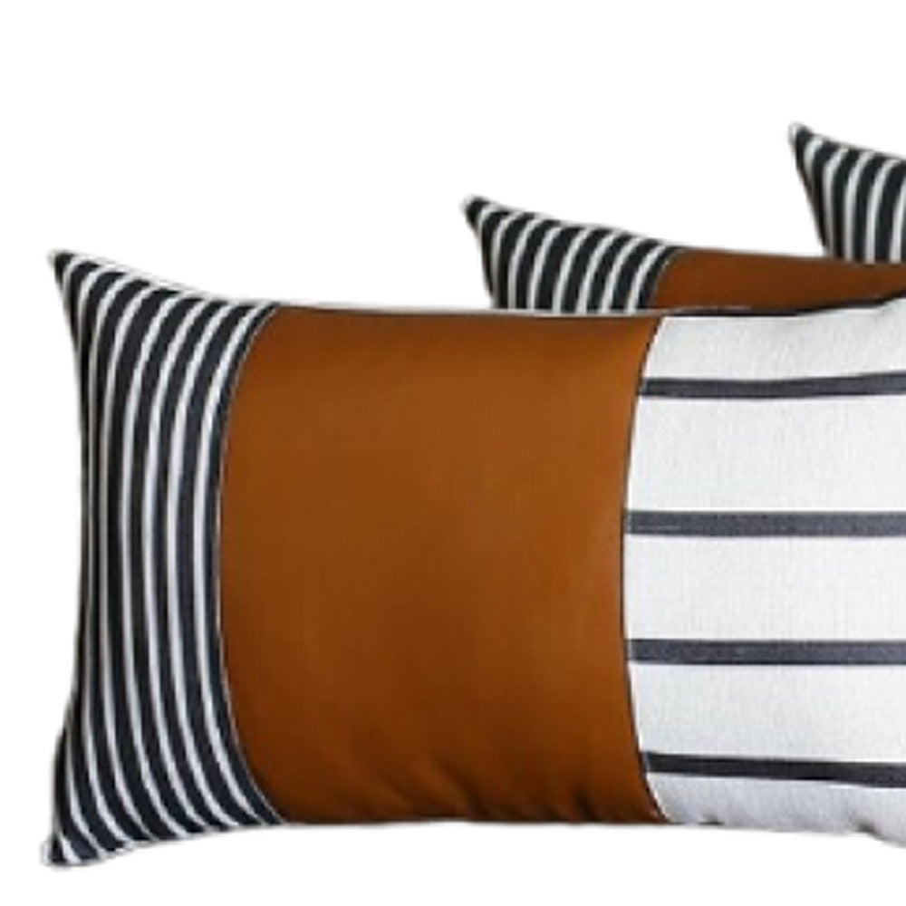 Set Of 4 Black And White Faux Leather Lumbar Pillow Covers-Accent Throw Pillows-DECOROLALA