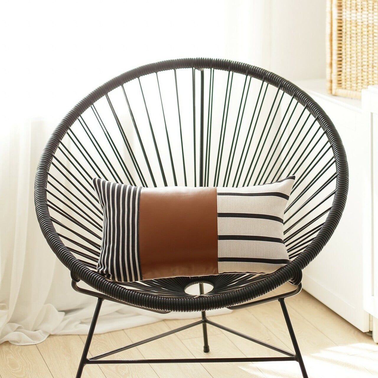 Set Of 4 Black And White Faux Leather Lumbar Pillow Covers-Accent Throw Pillows-DECOROLALA