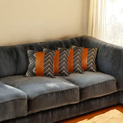 Set Of 4 Black And White Geo With Faux Leather Lumbar Pillow Covers-Accent Throw Pillows-DECOROLALA