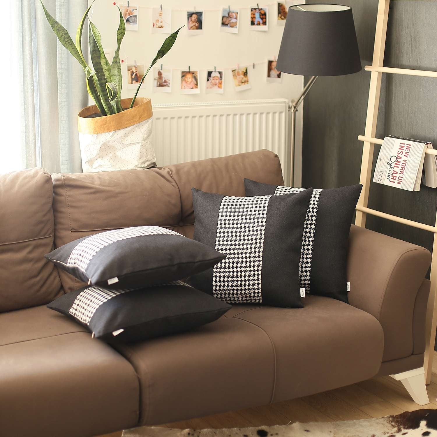 Set Of 4 Black And White Houndstooth Pillow Covers-Accent Throw Pillows-DECOROLALA