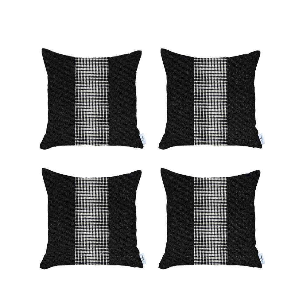 Set Of 4 Black And White Houndstooth Pillow Covers-Accent Throw Pillows-DECOROLALA