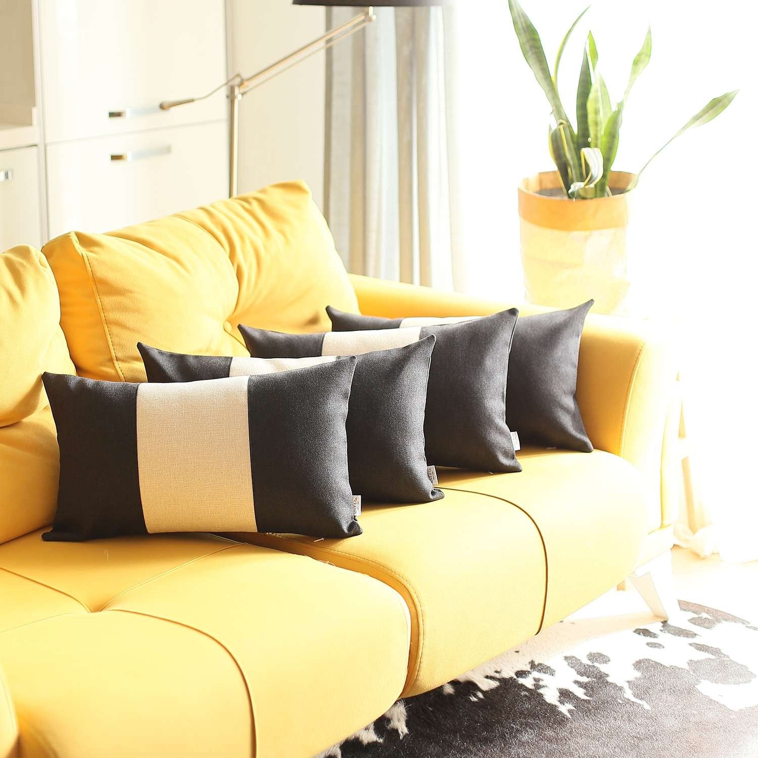 Set Of 4 Black And White Lumbar Pillow Covers-Accent Throw Pillows-DECOROLALA