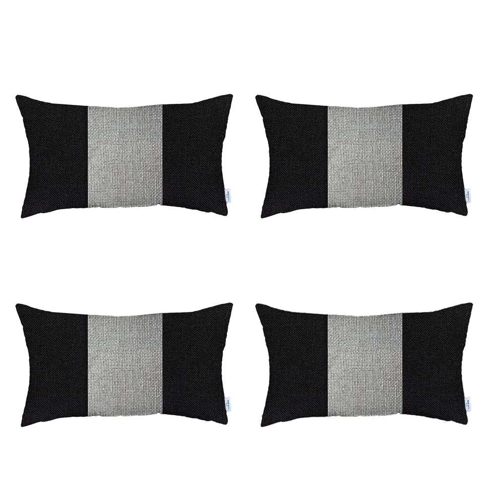 Set Of 4 Black And White Lumbar Pillow Covers-Accent Throw Pillows-DECOROLALA