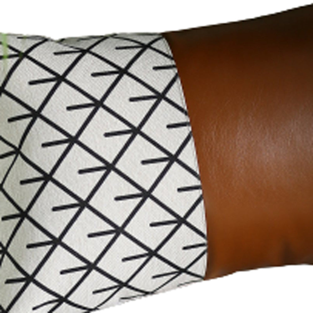 Set Of 4 Black And White Reverse With Faux Leather Lumbar Pillow Covers-Accent Throw Pillows-DECOROLALA